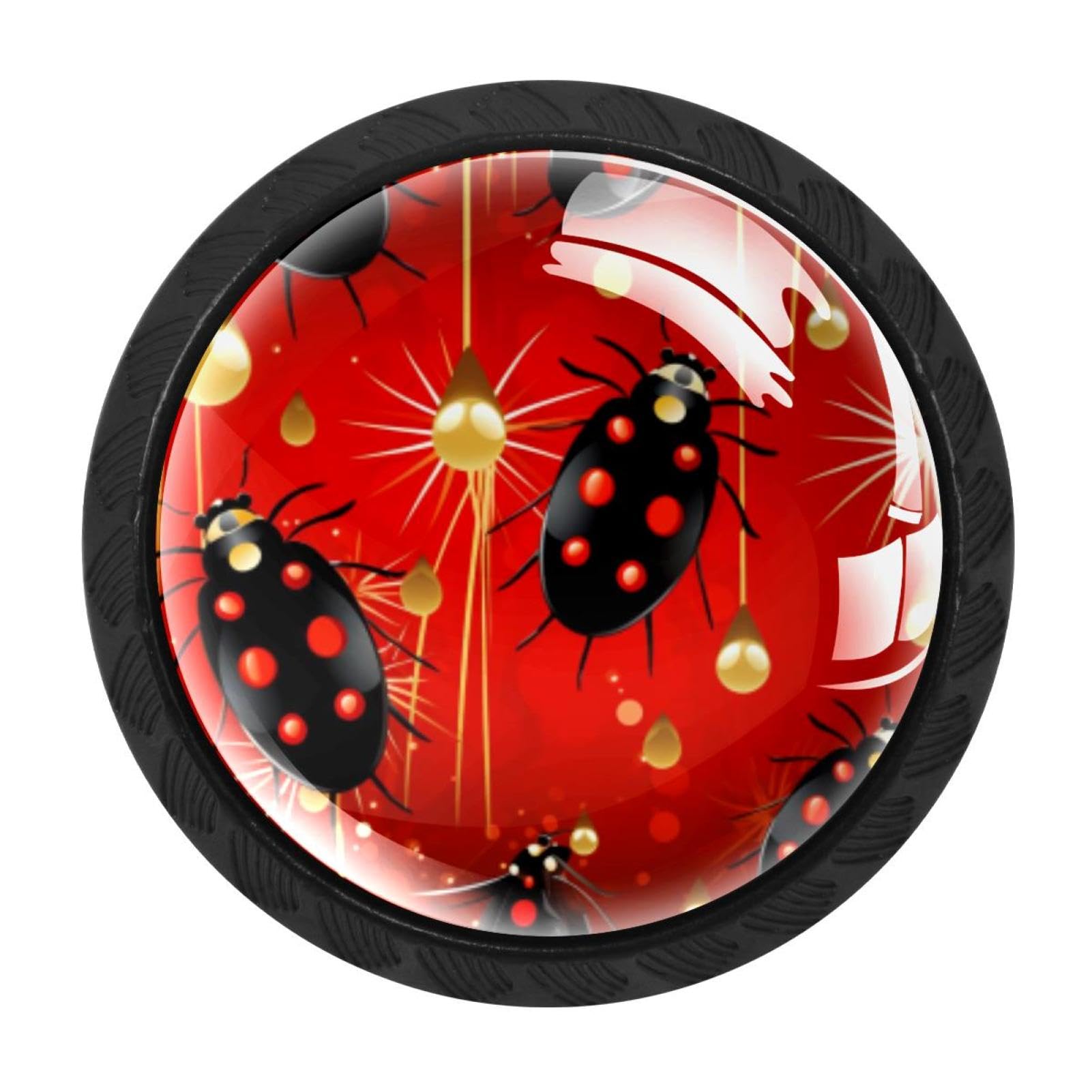 CHENZZZZ Ladybird Drawer Knobs 4 Pack Crystal Dresser Knobs 35mm Glass Cabinet Knobs for Home Office Bathroom