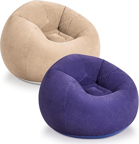 WLIVE Puf de 2 piezas, silla inflable cómoda para adultos y niños, adecuado para dormitorio, sala de juegos, beige y morado