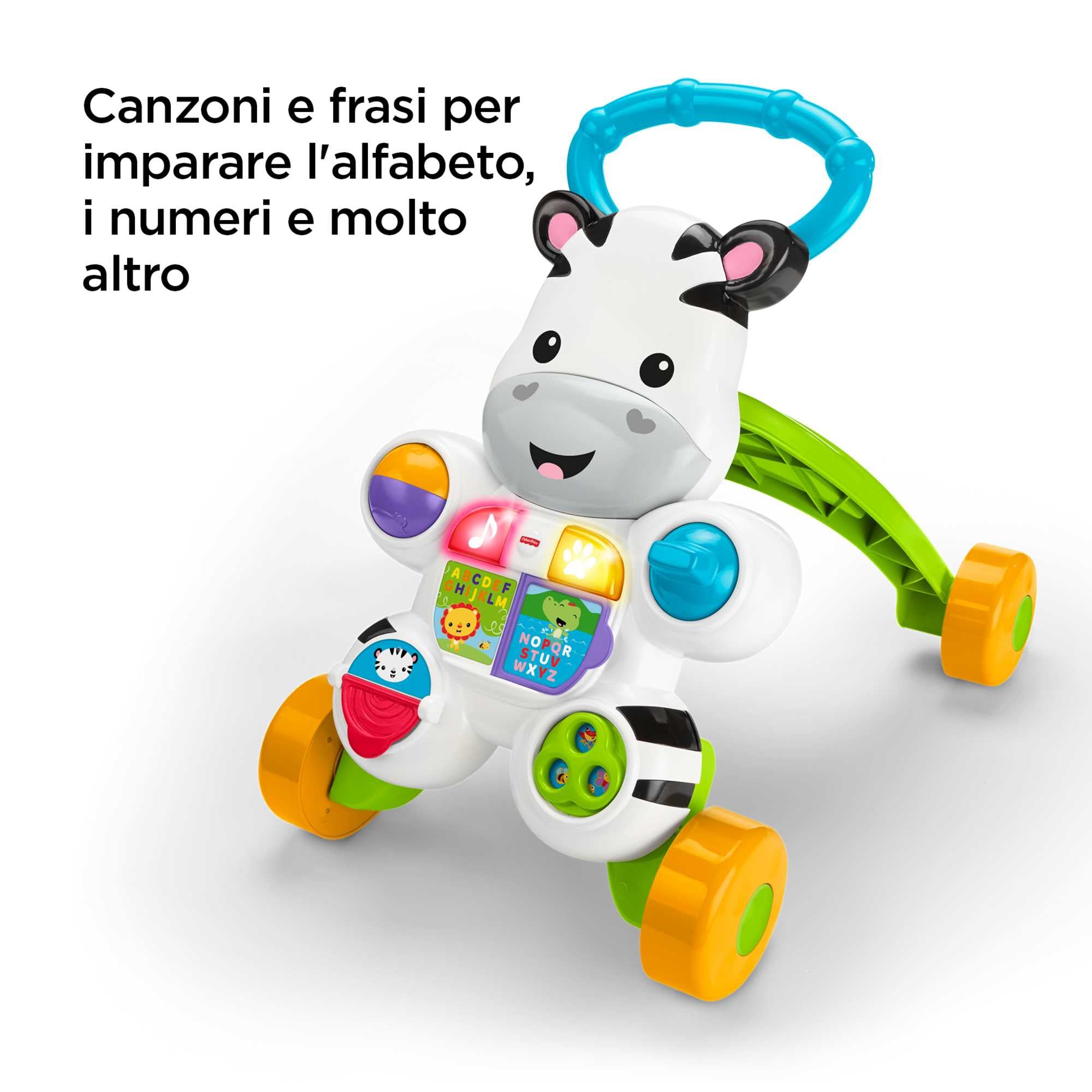 Fisher-Price Zebra Primi Passi Spingibile, Giocattolo Elettronico Educativo con Musica e Suoni, per Camminare, per Bambini di 6+ Mesi, Italiano Imballaggio Sostenibile, HBB66