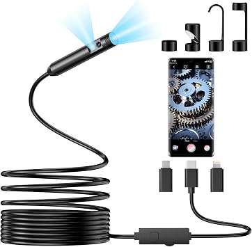 1920 HD Snake Endoscopic Inspection Camera, Dual Lens Borescope with 8+1 Adjustable LED Lights Type-C Endoscope for Android and iOS Smartphones 16.4Ft/5M