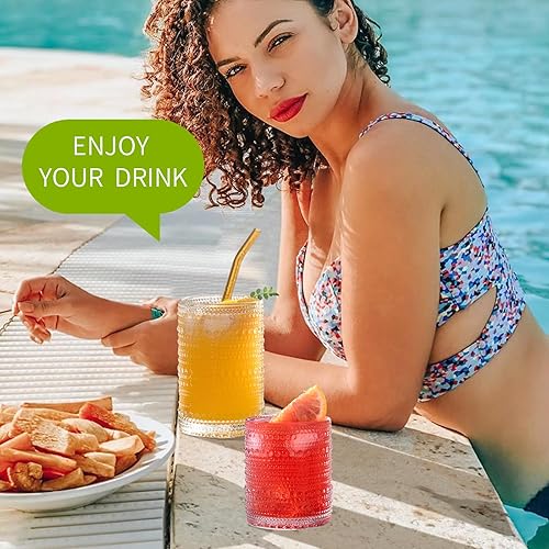 Miniatura 6 de megarte Vintage Hobnail Drinking Glasses - Set of 12 Cocktail Glassware - 6 Pcs Jupiter Water Cups 14 oz & 6 Pcs Cute Beaded Bubble Textured DotGlass