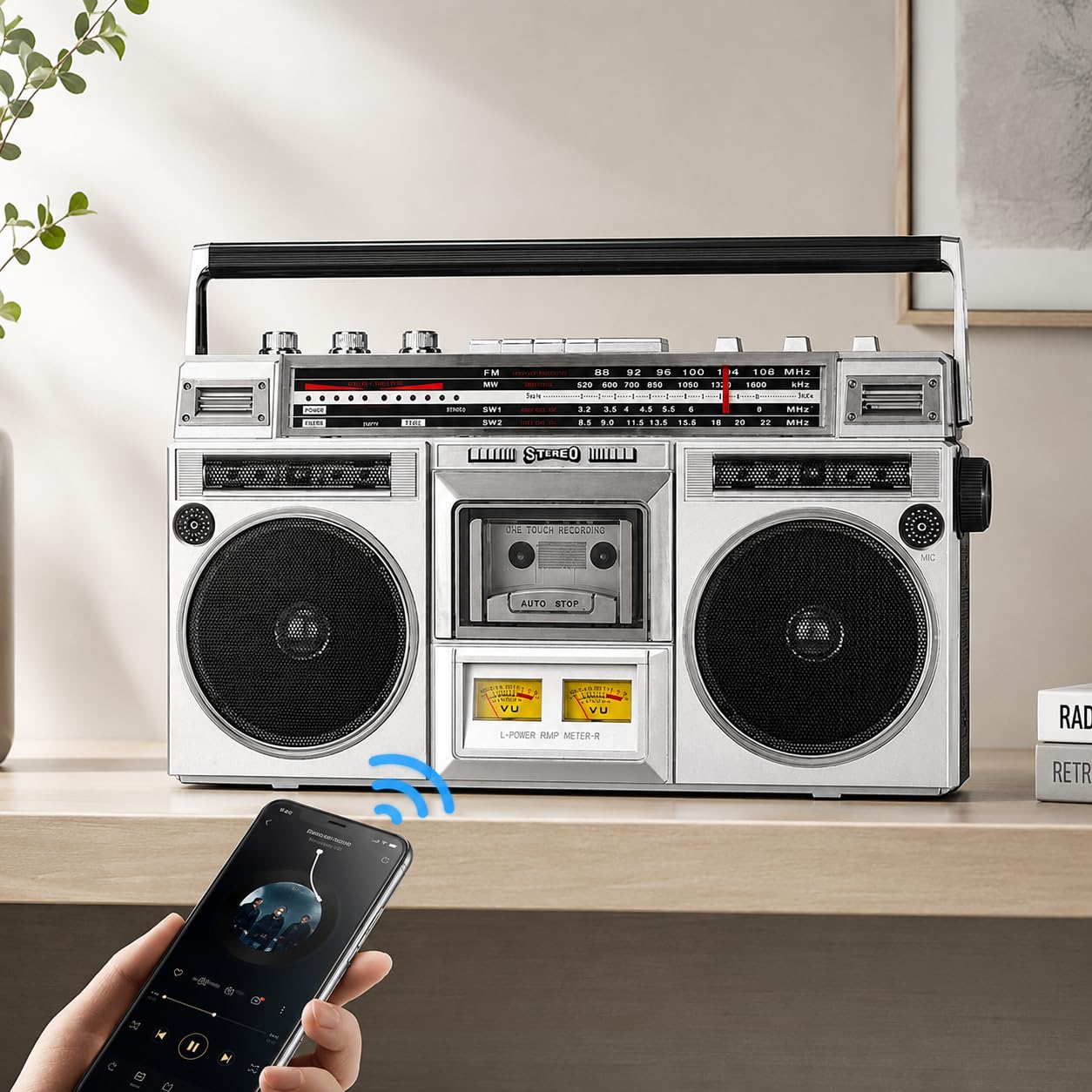 Generic Lettore a cassette Bluetooth Boombox retrò - Registratore a nastro CD con radio FM/DAB+ e registrazione USB, stereo portatile in stile anni '80 per riunioni di famiglia e viaggi