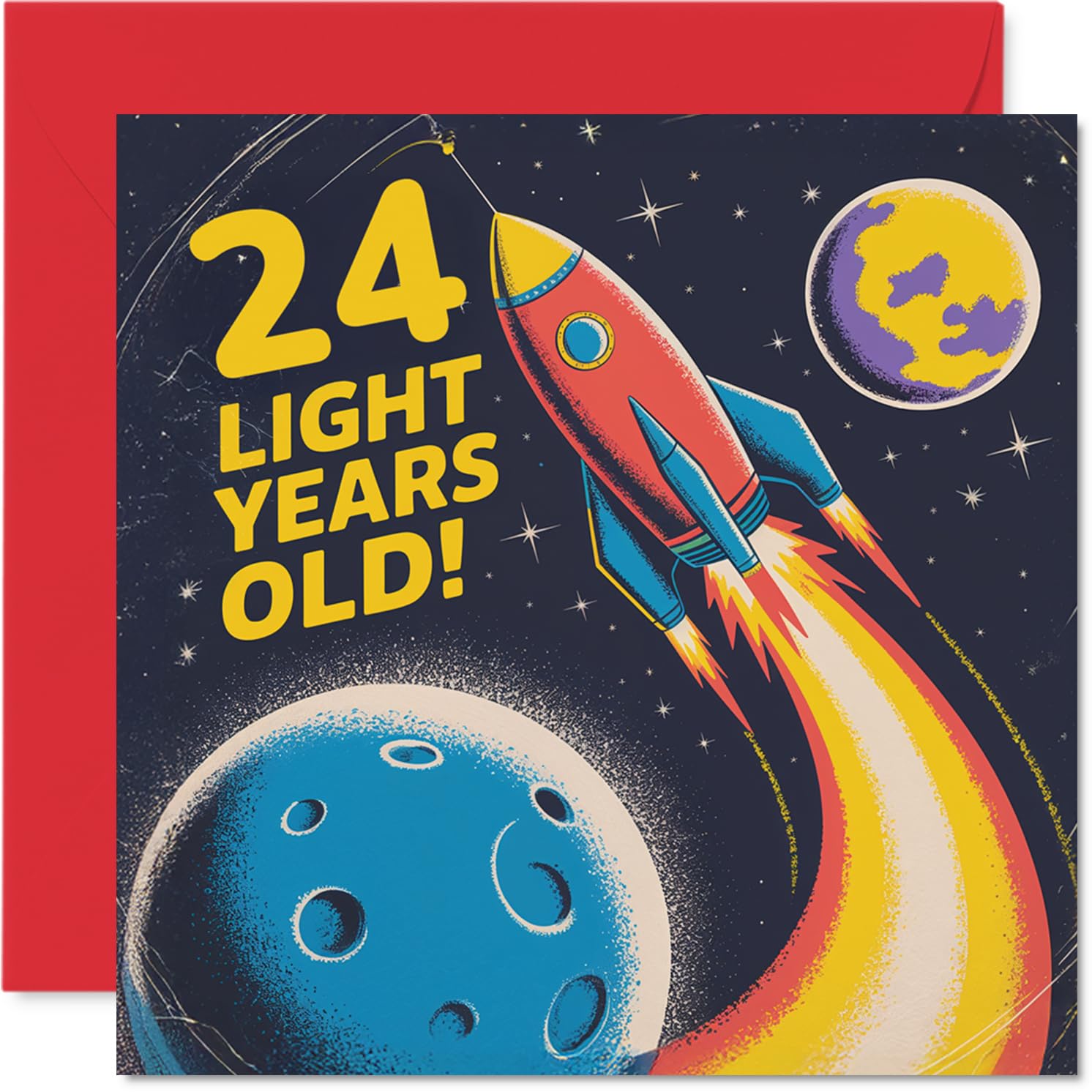 24th Birthday Cards for Men Women - Light Years Old - Happy Birthday Card for 24 Year Old Man Woman Nephew Auntie Son Uncle, 145mm Bday Greeting Cards