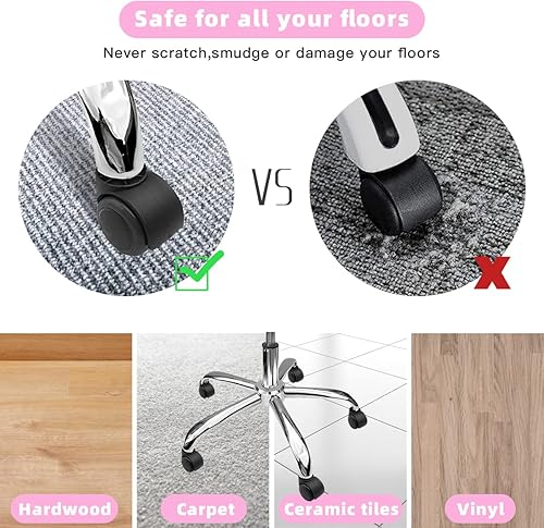 Miniatura 4 de Ruedas giratorias de repuesto para silla de oficina (juego de 5) para suelos de madera dura y alfombras, soporte de ruedas resistentes de hasta 1000