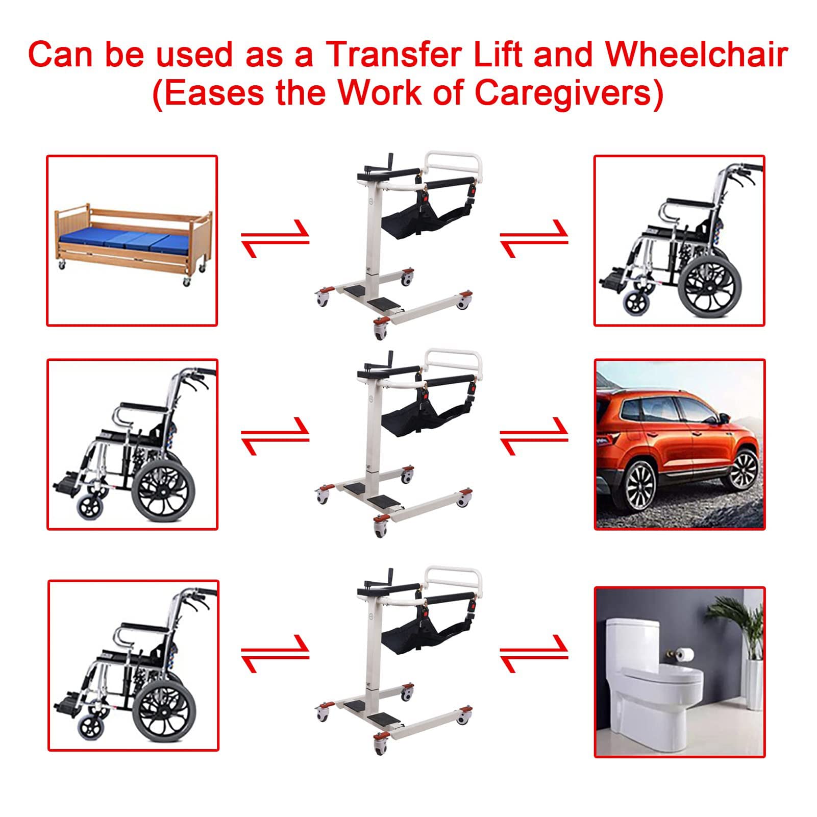 Patient Lift Wheelchair for Home, Grúa para Elevación y Traslado de Pacientes, Medical Toilets Seat Transfer Lifter for Disabled Elderly Seniors