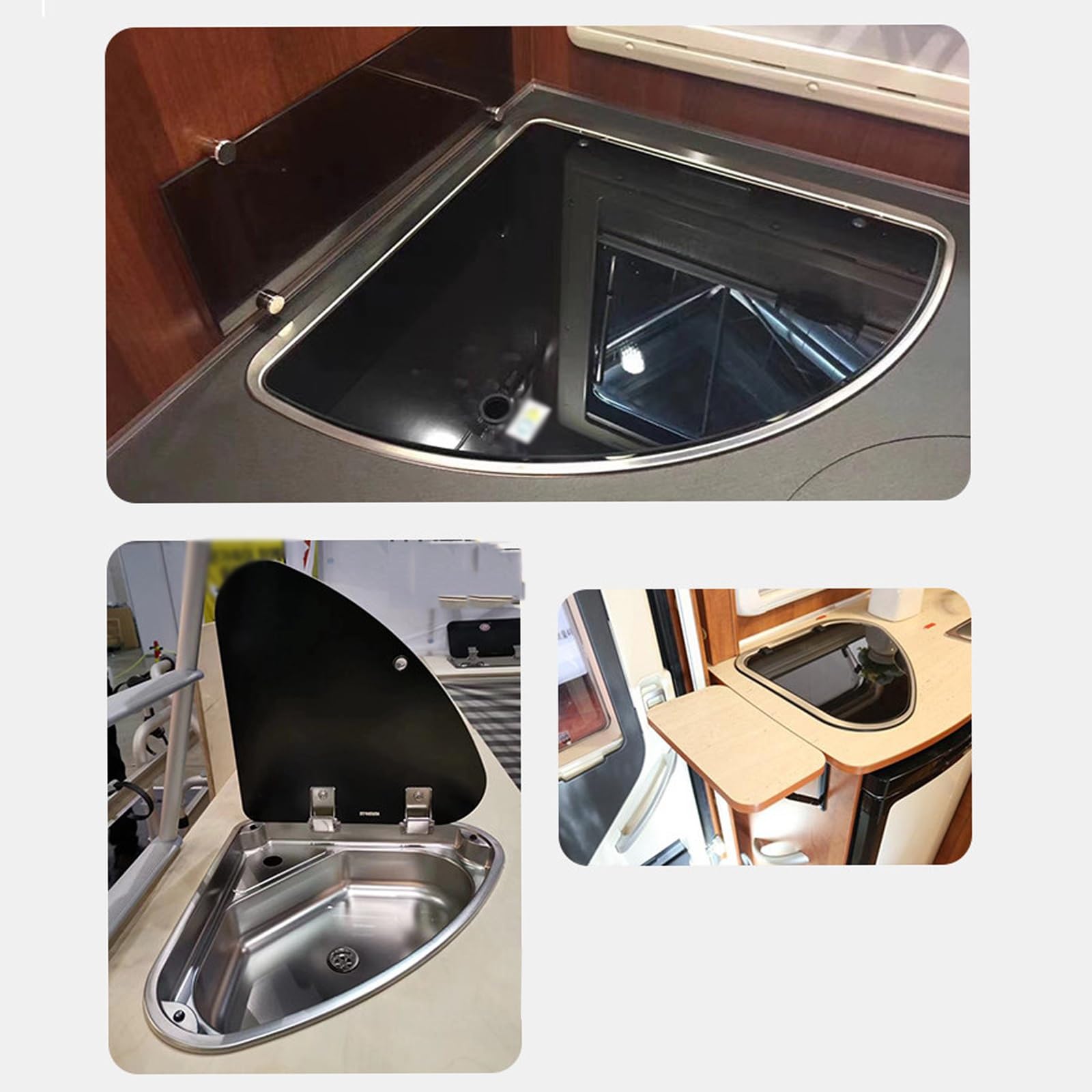 Fregadero Portatil Camping Plateado, Material de Acero Inoxidable 304, Lavabo Caravana con Grifo Plegable y Tapa, Cubeta Individual para Remolques y Caravanas