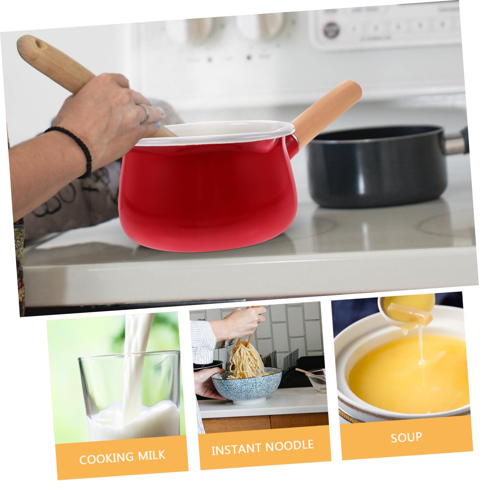 Olla de Leche Pequeña Cacerola Esmaltada Antiadherente para Calentar Sopa y Alimento Infantil