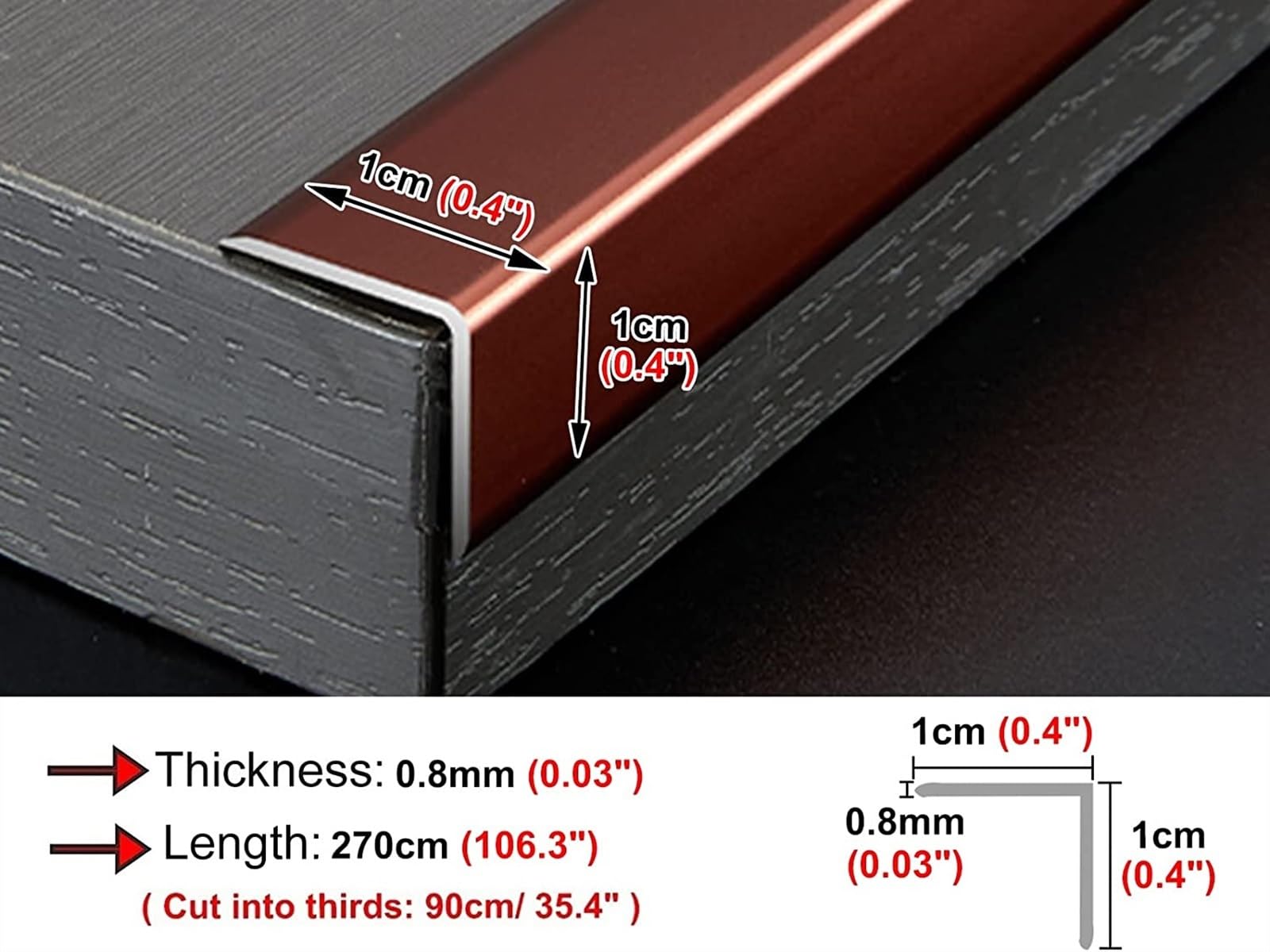 KEuLen Profilo di Transizione, Striscia di Soglia, Strisce di Rivestimento for Protezione Bordi for Scale a Forma di L, Strisce di Protezione for Scale/gradini/Angoli di Sicurezza(Red)