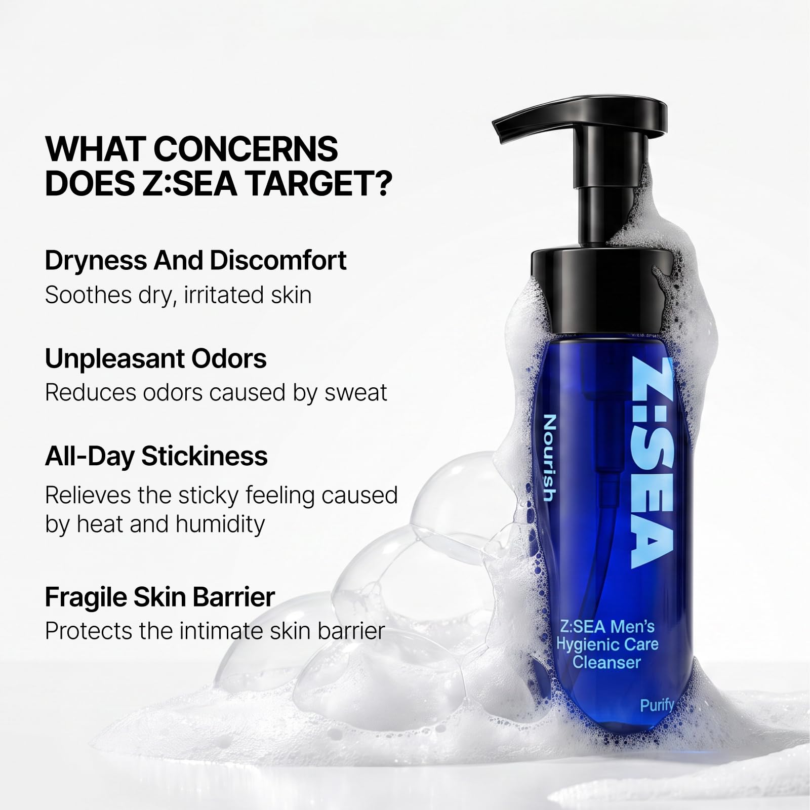 Z:SEA Men's Foaming Intimate Wash, pH-Balanced Groin Cleanser - 5.29 Fl Oz
