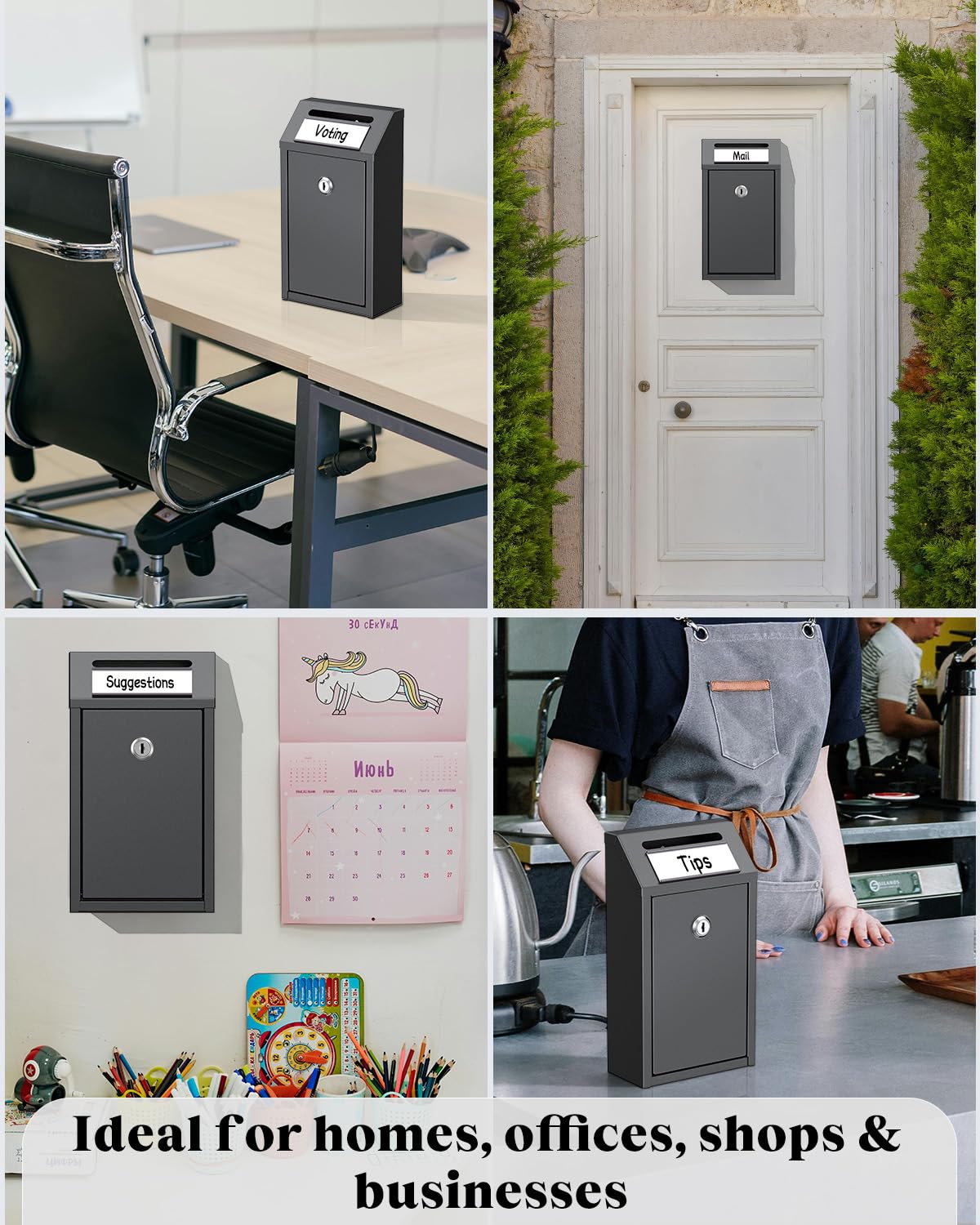 Uniclife Caja para Dinero en Efectivo, Buzones de Pared para Exteriores, Buzón Cerradura, Caja Depósito Llaves, Caja Fuerte Cerradura, Caja Donaciones Metálica, Caja Sugerencias Hogar, Oficina Tiendas
