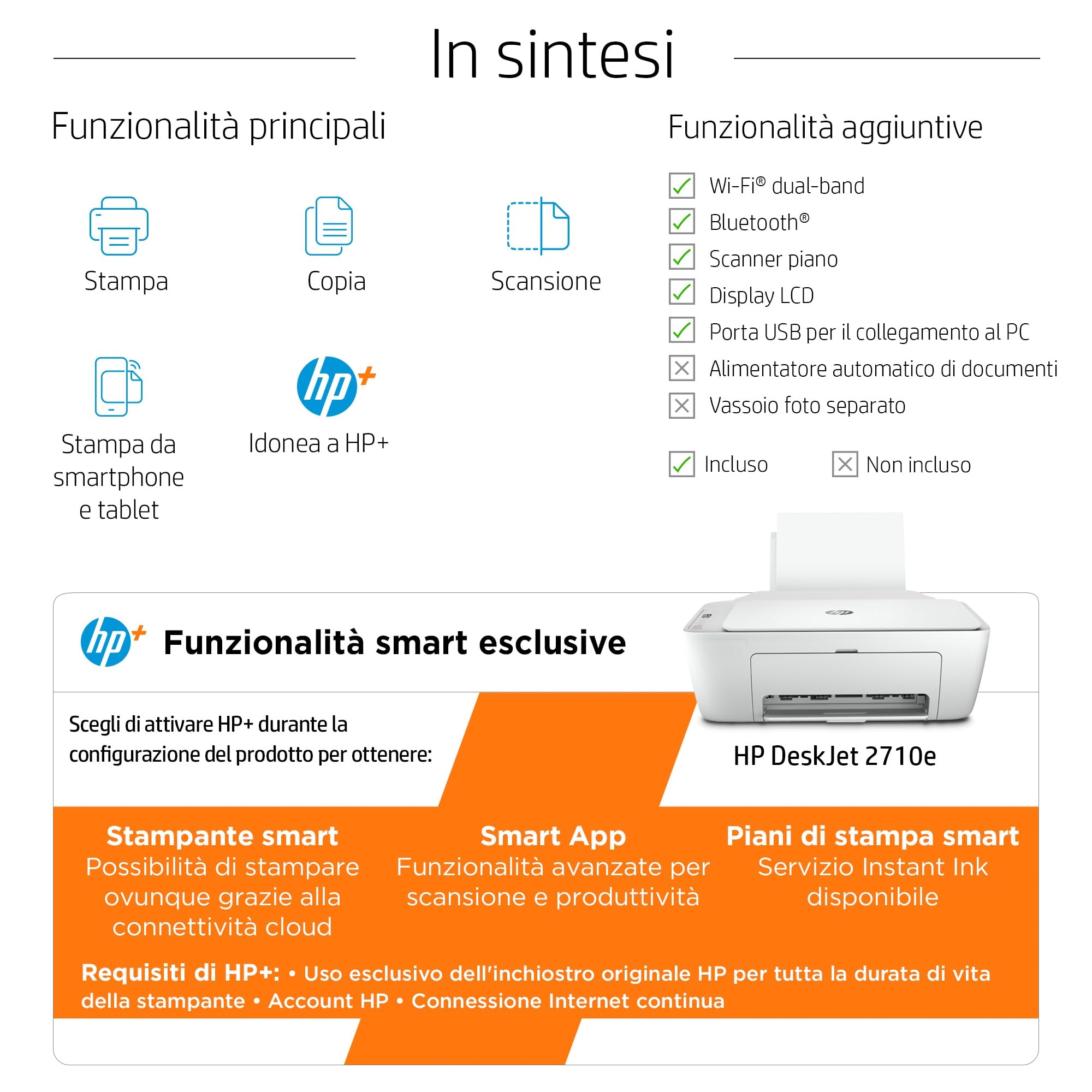 HP DeskJet 2710e Stampante A4 4800x1200 DPI 7,5 ppm Wi-Fi