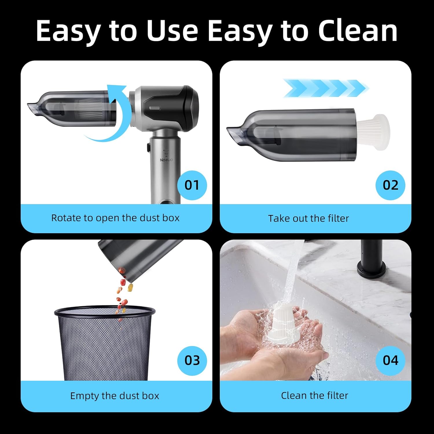 Handheld Car Vacuum Cleaner, 22000Pa High Power Hand Held Vacuum Cordless, 9-in-1 Car Vacuum Portable Cordless, 120W Handheld Vacuum with Multi-Nozzles for Auto, Home, Office, Pet - Image 8