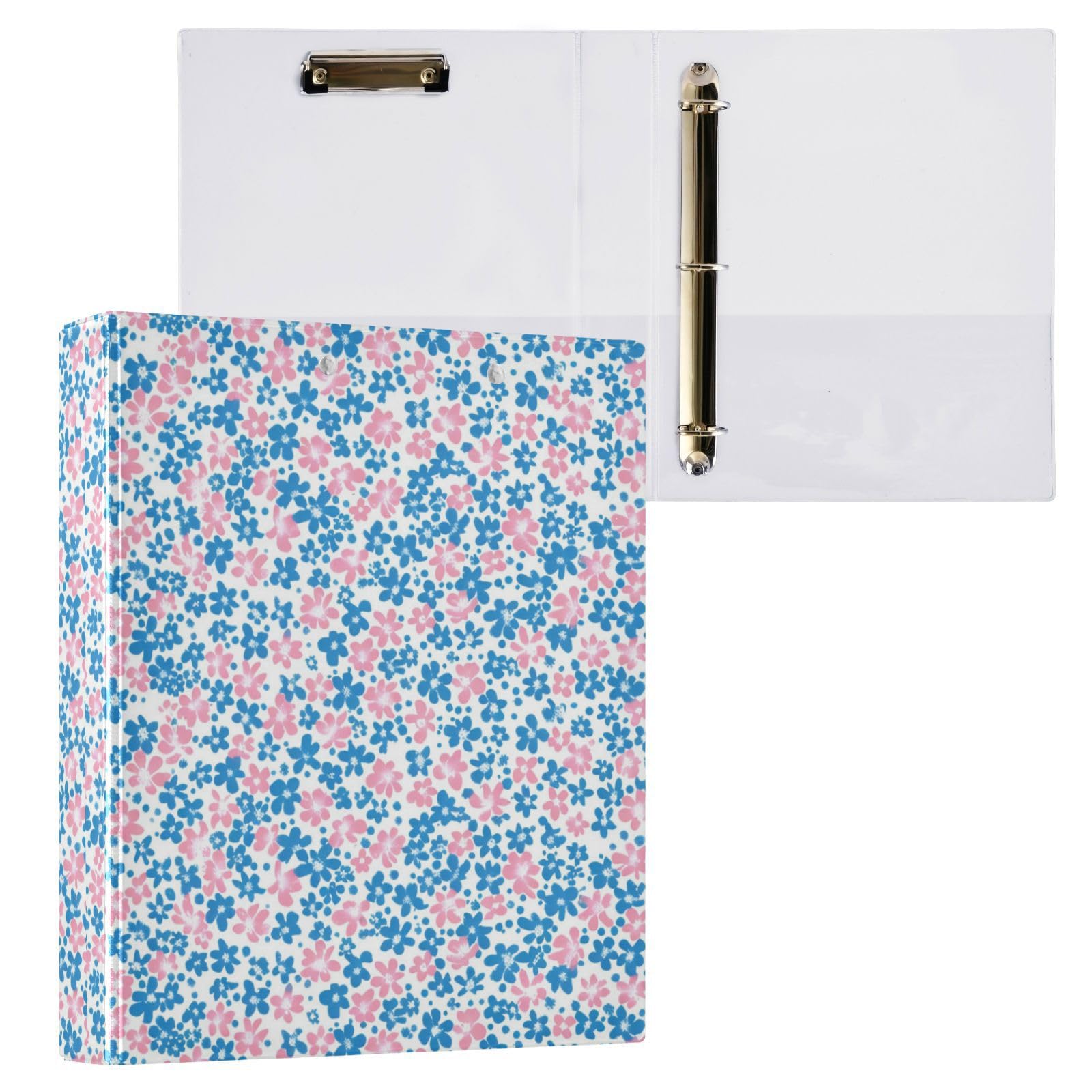 3 Ring Binder, Pink Blue Flower File Folder Holds 200 Sheets File Storage for Women Men School Office Supplie โ image 1