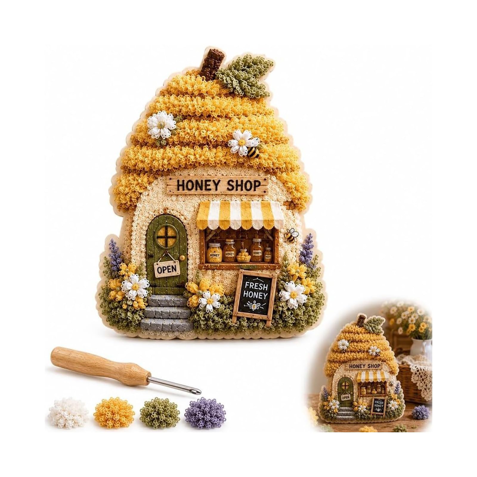 GUUZETU Whimsical Village 3D Fabric Poke Art Kit (#E)