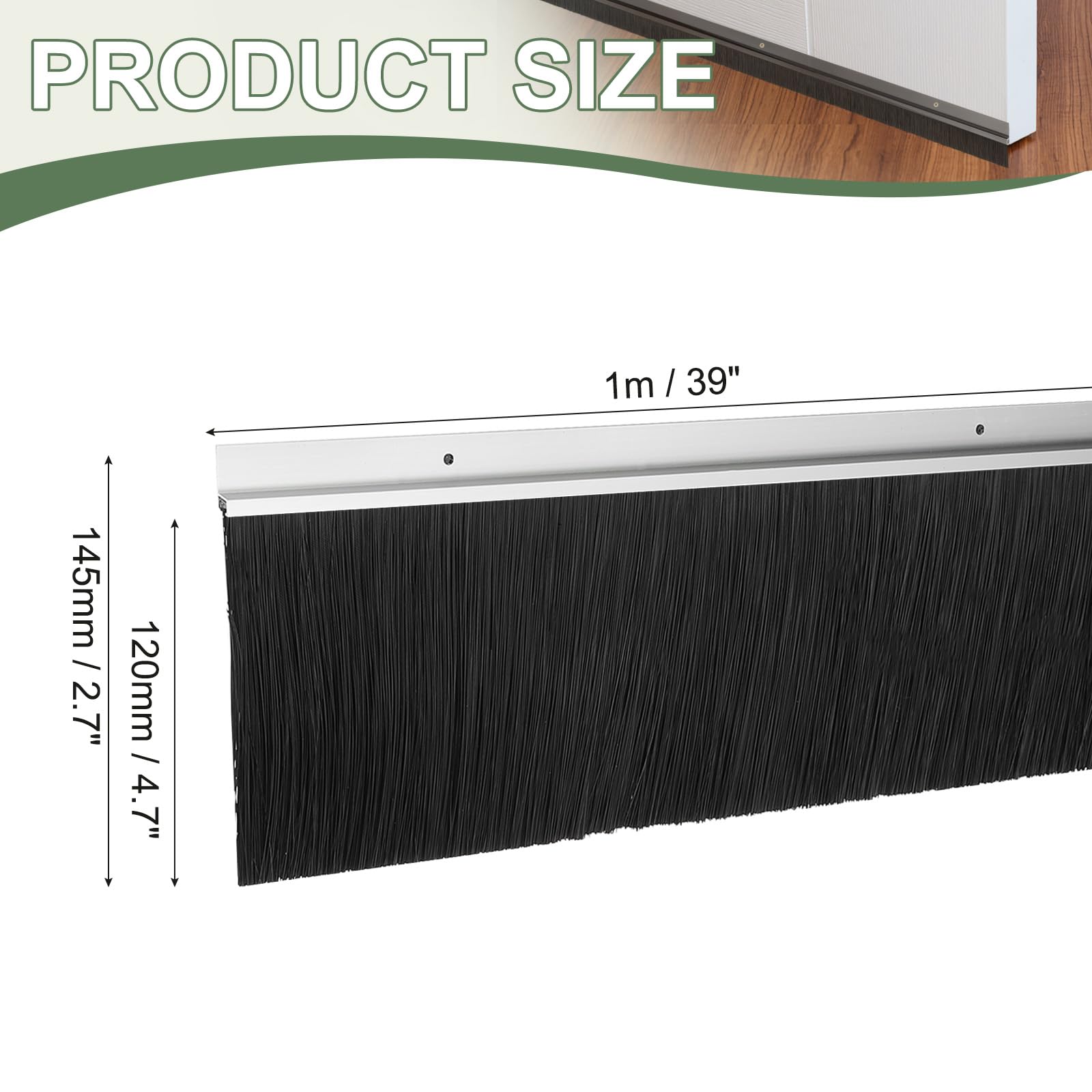 YELARXI Door Sweep Aluminum Alloy Brush Sweeps, 4.7 Inch Black PP Brush 39"L x 5.7"W Fit for Gaps of Door Bottom - Image 2