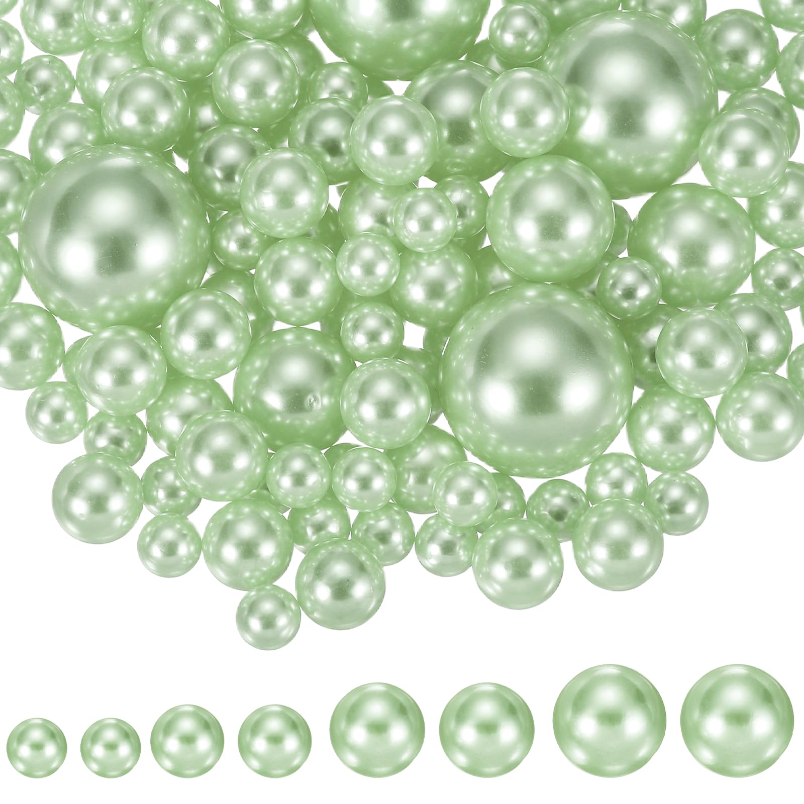 YELARXI 200Pcs No Hole Pearl Beads, 10/14/20/30mm Vase Fillers Faux Pearl for Crafting Filling Home Party Decorations Wedding Centerpieces, Light Green — image 1