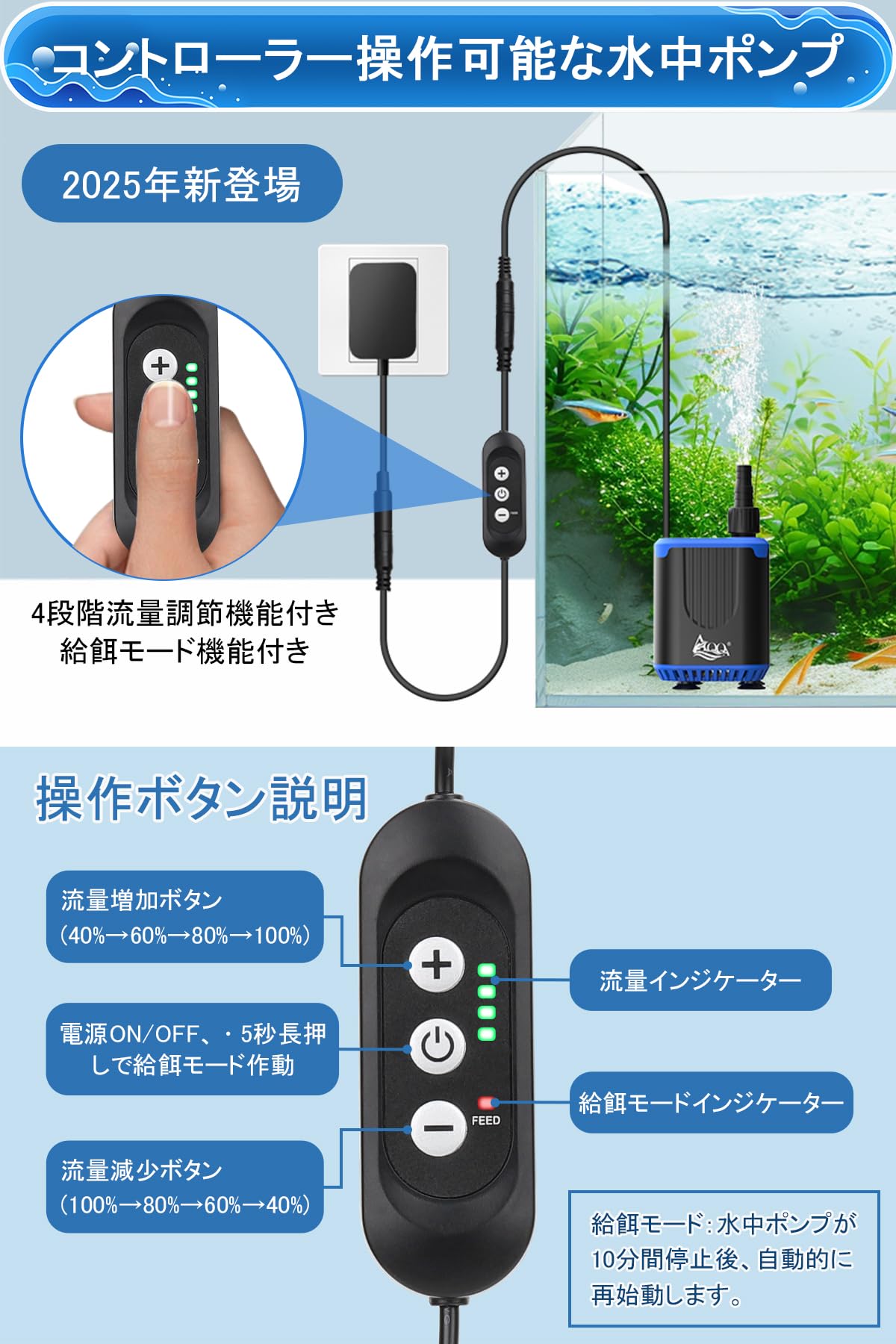Amazon.co.jp: AQQA 水中ポンプ 小型ポンプ コントローラー操作可能