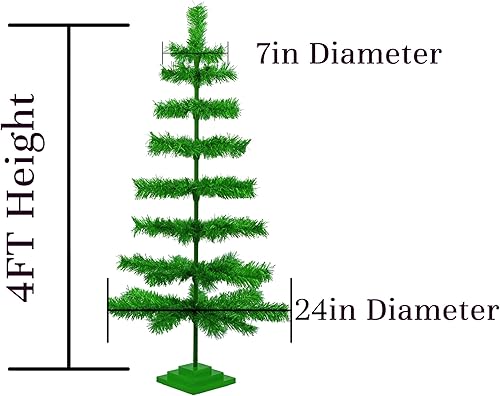 Miniatura 6 de Árbol de Navidad de oropel verde metálico, base de metal verde, cepillo artificial, soporte para tronco de madera incluido (48 pulgadas)