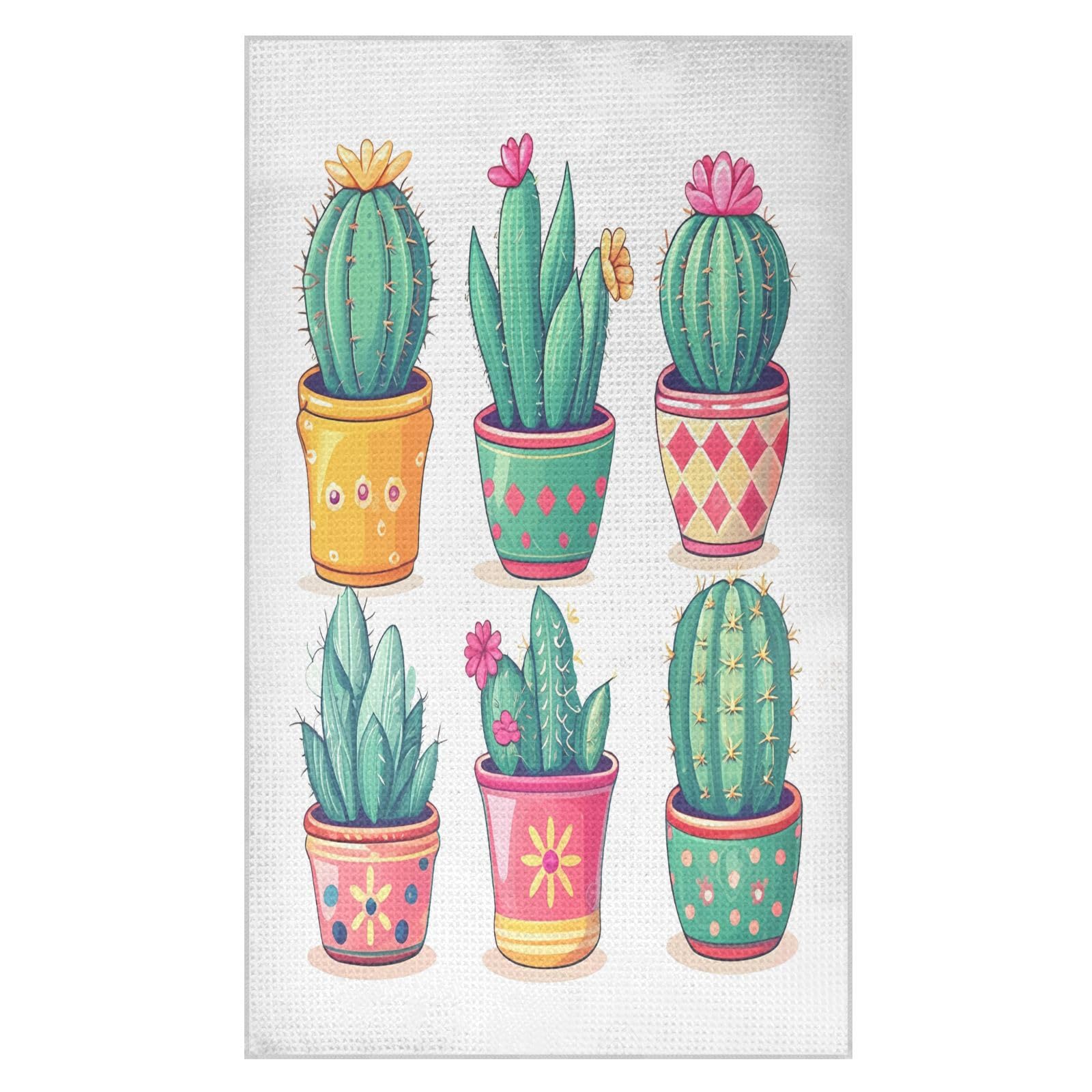 BURSTDDY Cartoon Cactus Kitchen Towels,Absorbent Dish Towels 1 Pack