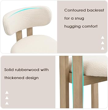 ModernLuxe Dining Chairs Set of 2, Solid Wood Kitchen Chairs with Soft and Breathable Bouclé Upholstery, Ergonomic Seat and Backrest, Classic Design for Home, Restaurant or Café, Natural Colour