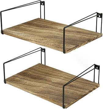 SRIWATANA Wide Rustic Floating Shelves Set of 2 | Wall Mounted Shelves with Large Capacity for Bedroom, Living Room, Bathroom, Kitchen, Office and more , Carbonized Black