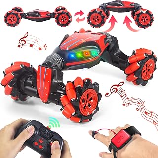 Boxgear 1:12 Gesture Sensing RC Stunt Car Off-Road, Four-Wheel Drive, Sports Mode, 40 Min Standby Suitable for Any Terrain, 2.4G Gesture Controlled Double-Sided Remote-Control Car Toy for Kids (Red)