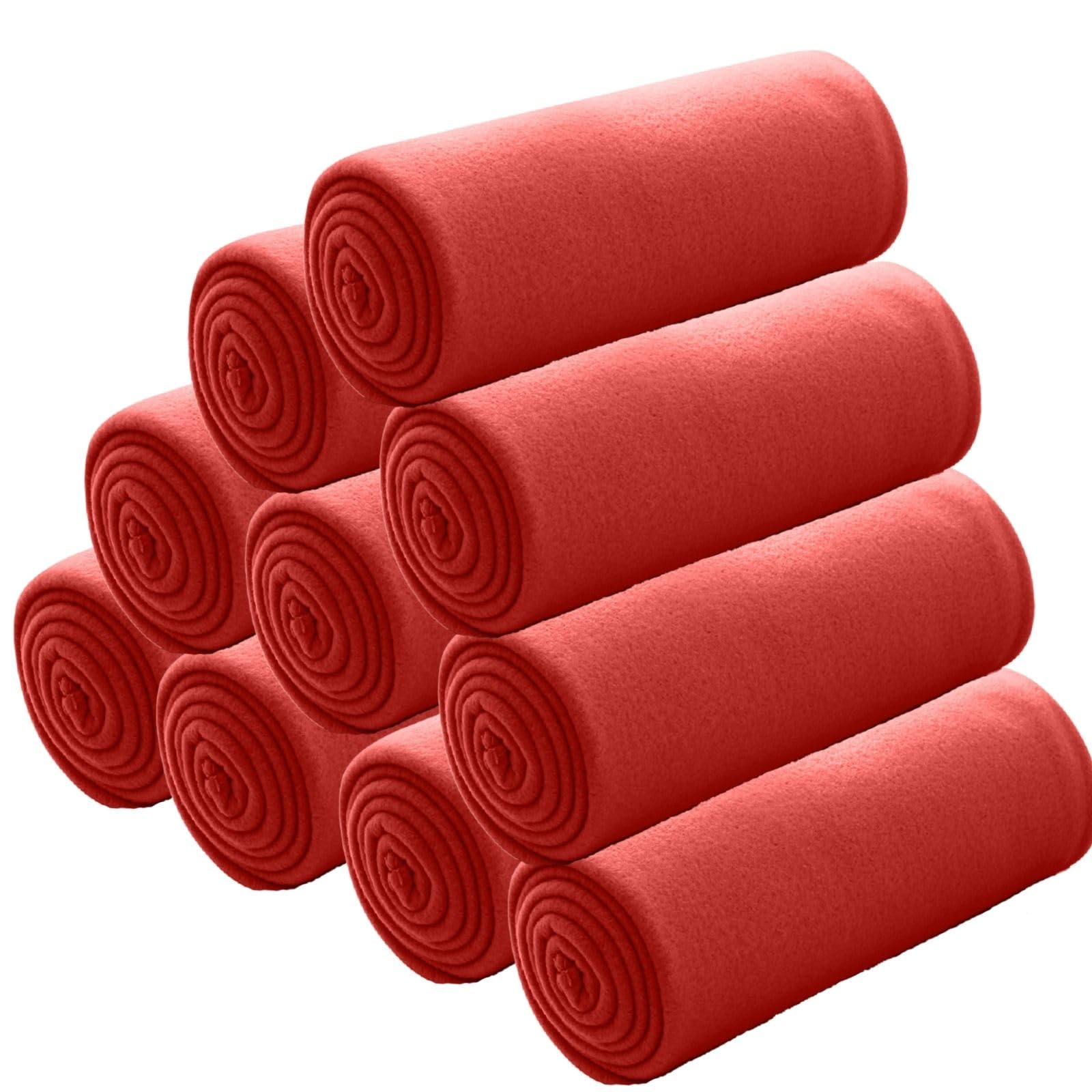 wometo Lot de 10 couvertures polaires oekoTex 130 x 160 cm, env. 400 g, avec anti-boulochage et bord surpiqué, rouge