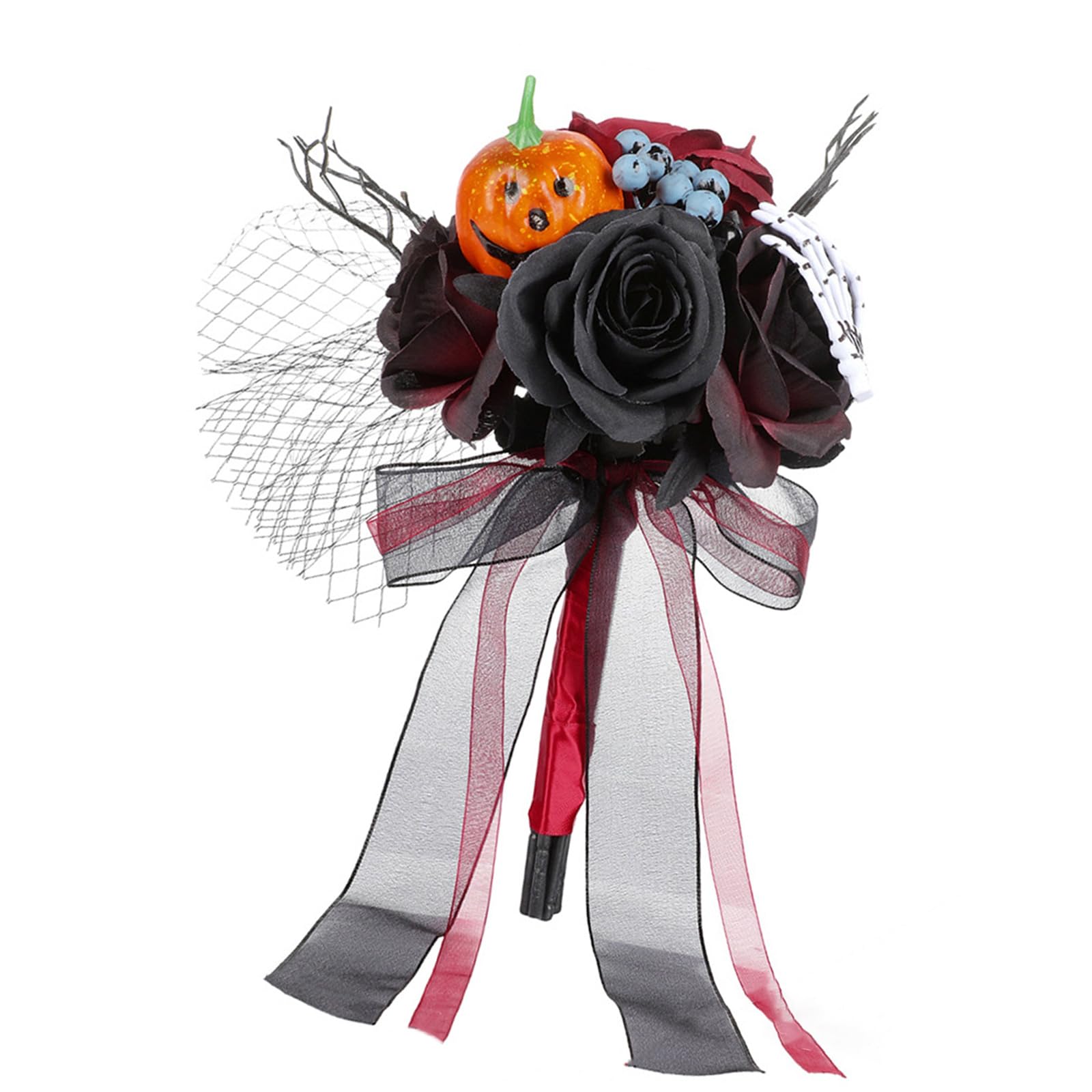 Artificial Wedding Rose Bouquet with Gothic Dark Theme Styling, Ribbon Tails and Handheld Display Accent for Decor Ceremony Bouquet Faux Floral Hand Dark Wedding Decor Dramatic Photo Display Event