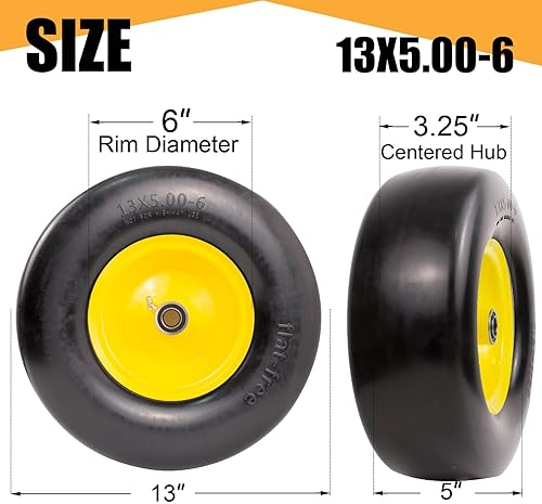 Miniatura 3 de Neumático y rueda libres de 13 x 5.00-6, repuesto de montaje de neumático delantero suave de giro cero para cortacésped, tractor de jardín, con