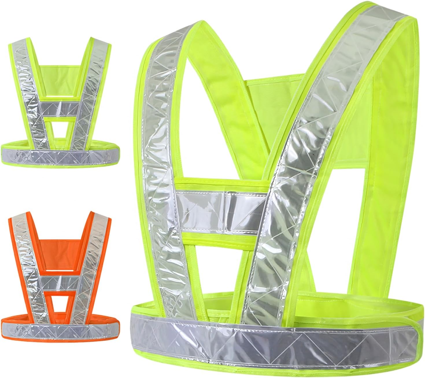 TOPTIE V Shape Reflective Vest High Visibility Cycling Safety Vest Running Gear, Universal Size-Green White-5Pcs