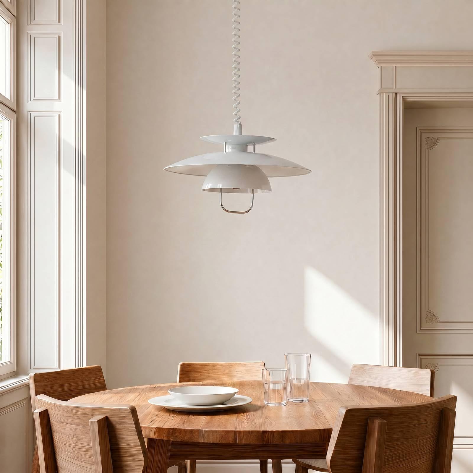 Lindby Esstisch Pendelleuchte, Hängeleuchte Metall höhenverstellbar Hängelampe weiß 1x E27 max. 60W ohne Leuchtmittel Esszimmer Küchenlampe
