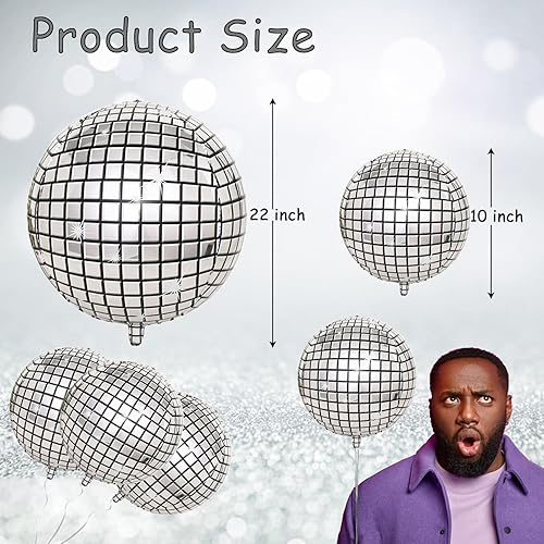 Miniatura 3 de 10 globos de bola de discoteca, decoraciones de fiesta de discoteca de los años 70, globos grandes de discoteca 4D de 22 pulgadas y 10 pulgadas,