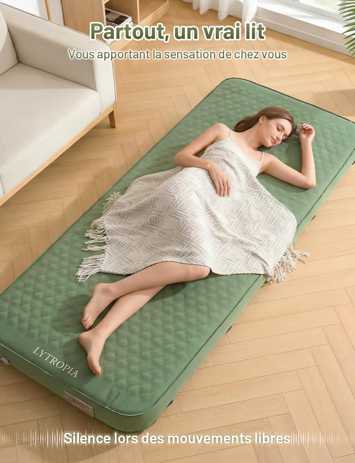 Matelas Gonflable 1 Place, Autogonflant, Pompe à Air Électrique | 10cm Épais, Pompe USB-C Gonflage 60s, Anti-Déchirure, Sangles Module, Convient Camping Randonnée Plage