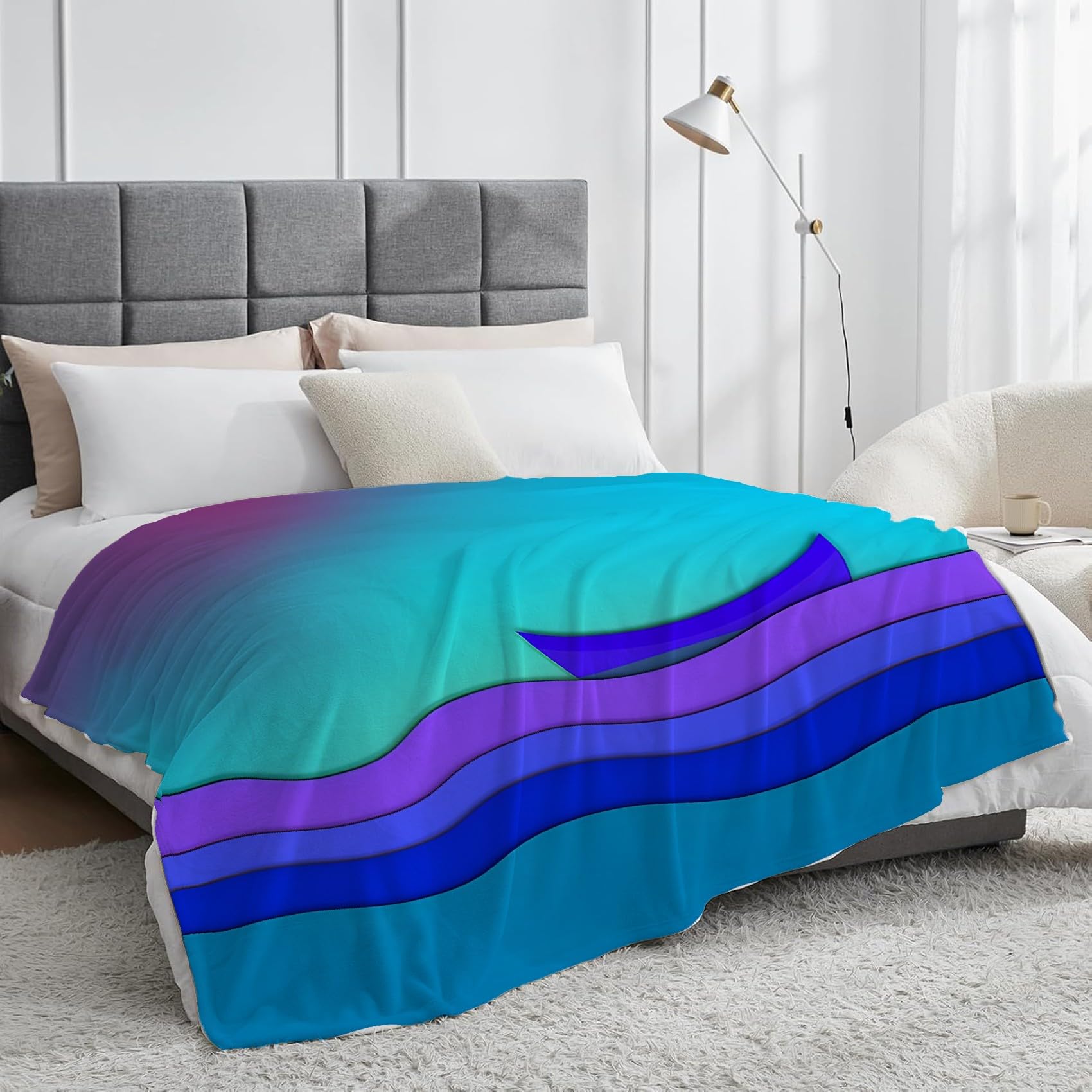 Kocyk między falami baldachimu, minimalistyczny styl papieru z mikrofibry flanelowe koce 220 × 240 cm, puszysty i termiczny, koc na kanapę, łóżko, leżaki
