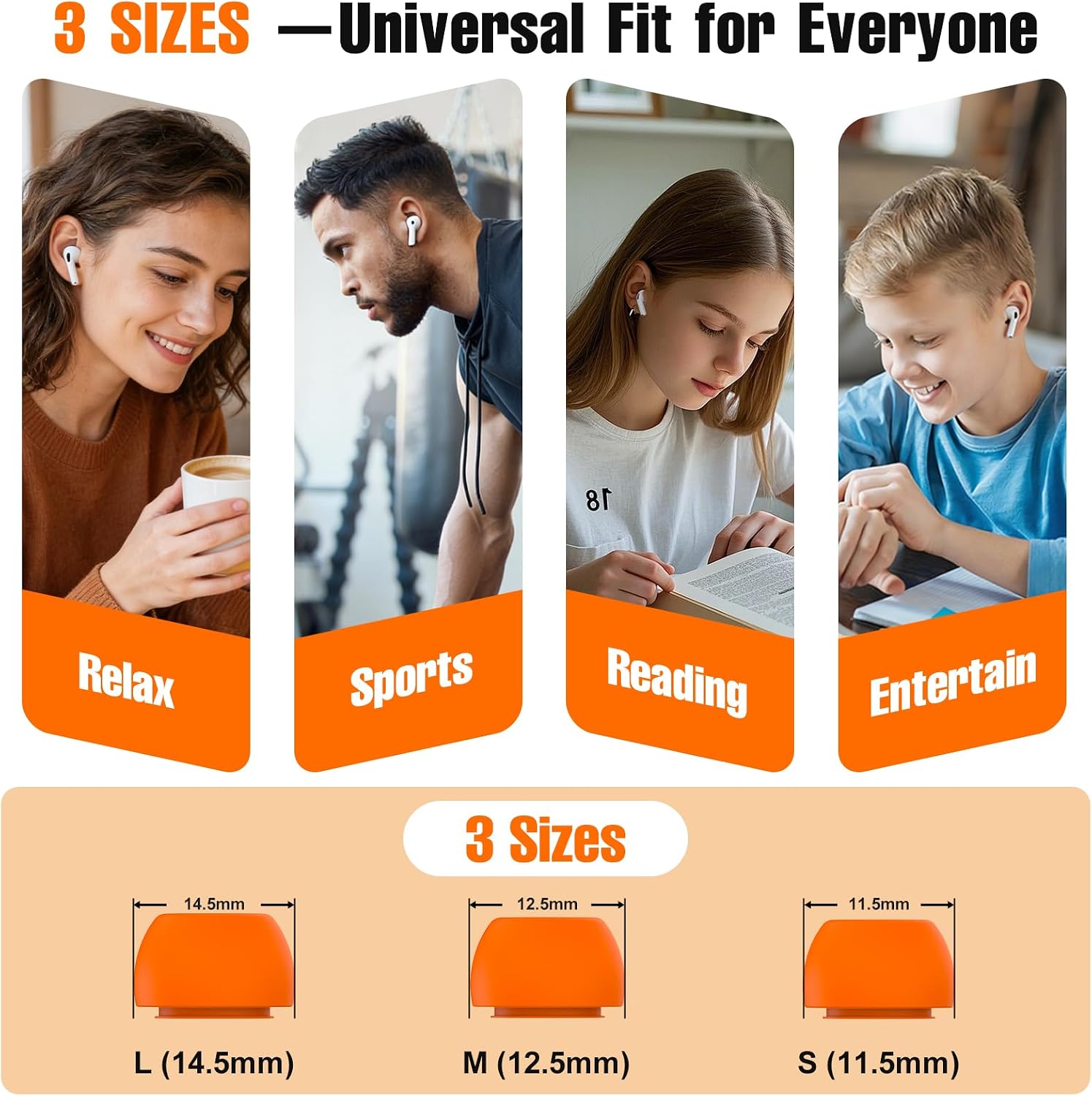 Ear Tips Replacement for AirPod Pro 3 (3 Pairs,S/M/L,Orange) image 5