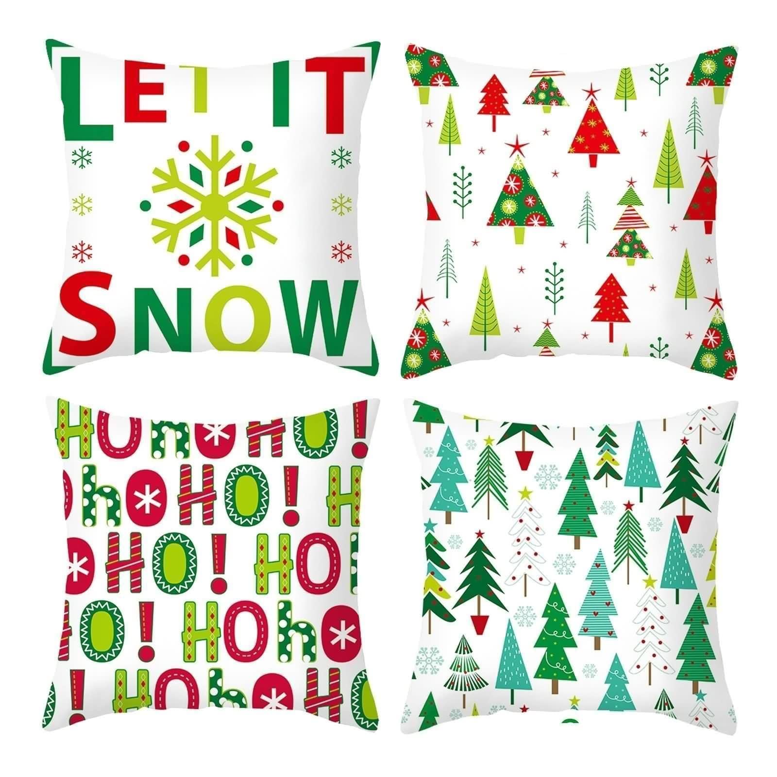 Housses de coussin imprimées vert et blanc lot de 4 pour protéger canapé