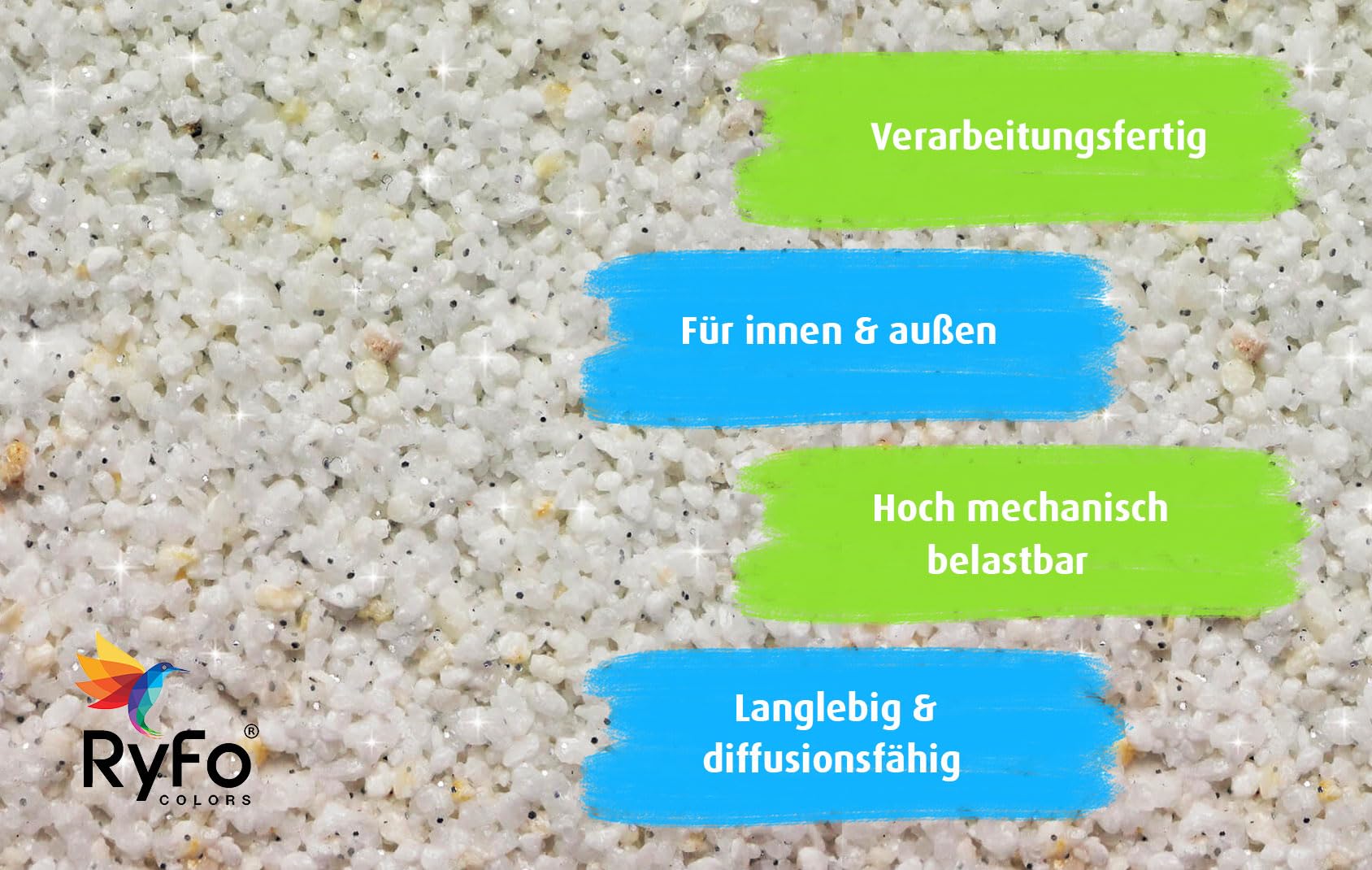 RyFo Colors Buntsteinputz Glitzereffekt 202 schwarz 25kg - weitere Farbtöne und Größen wählbar, Fertigputz für innen und außen, Sockelputz, Mosaikputz