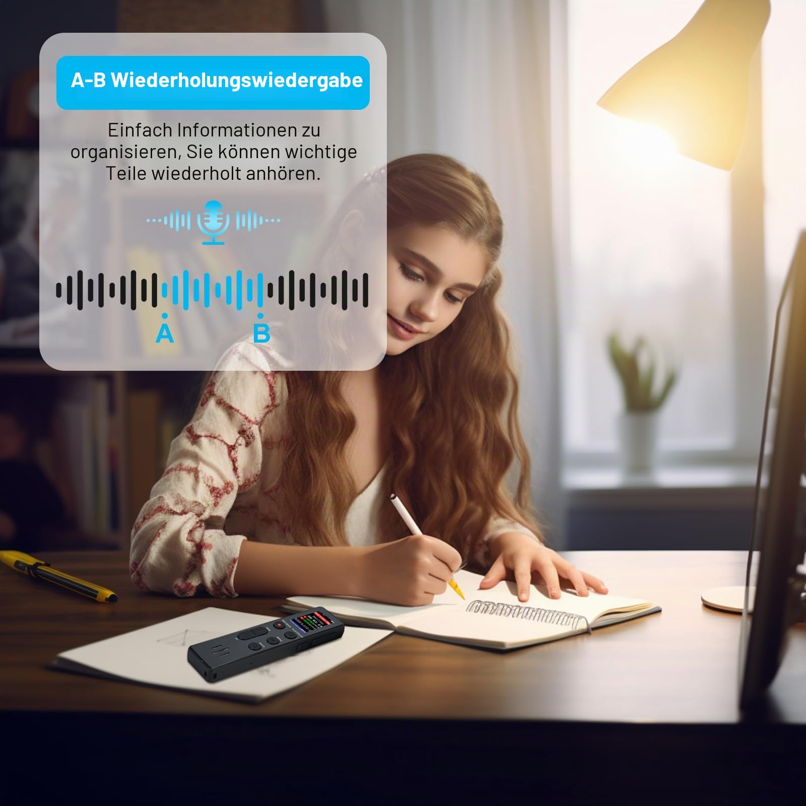 64 GB digitales Diktiergerät, COVVY Sprachaktivierter Rekorder, tragbarer Sound-Recorder mit Wiedergabe, Mini-HD-Aufnahmegeräte für Interview/Klasse/Meeting