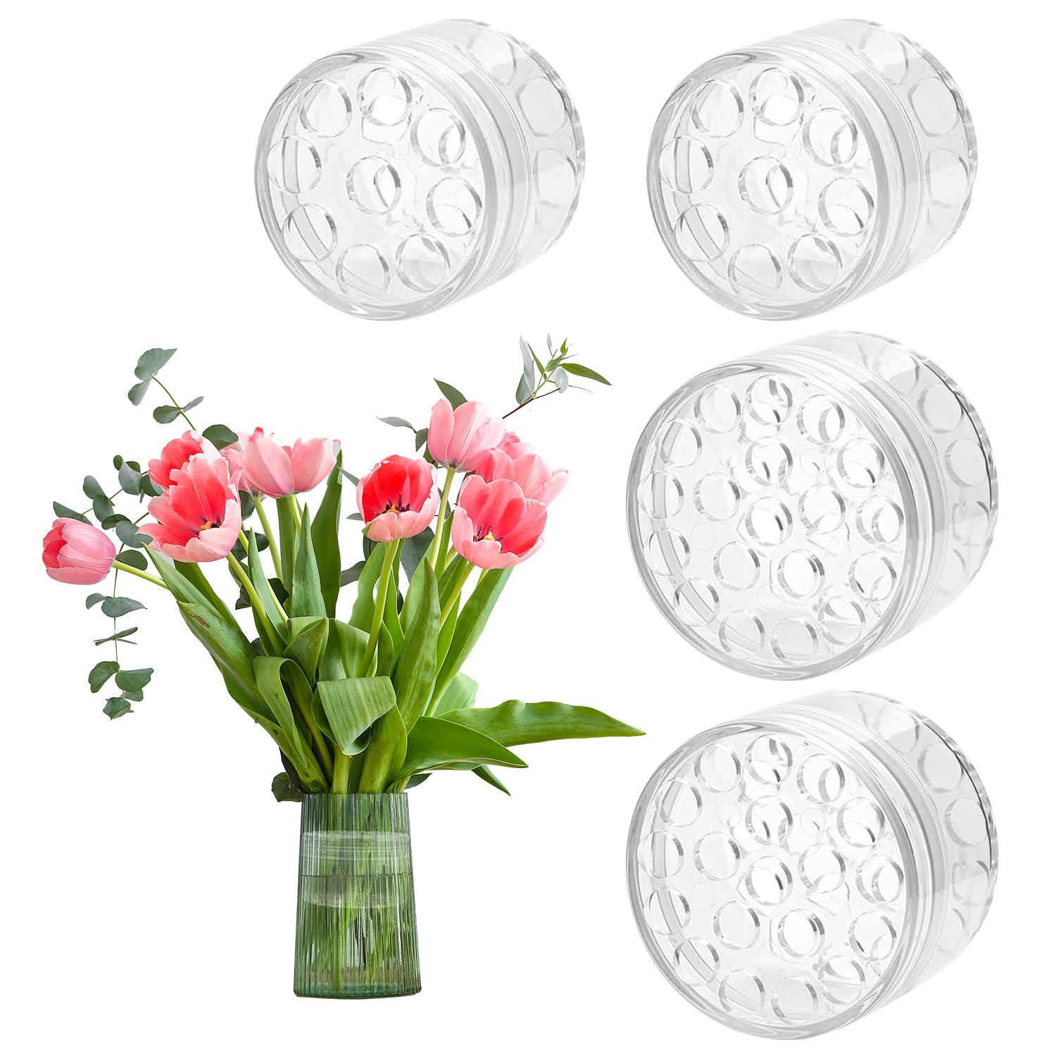 4x Blumenstielhalter Spiral - Ikebana Halter Transparent