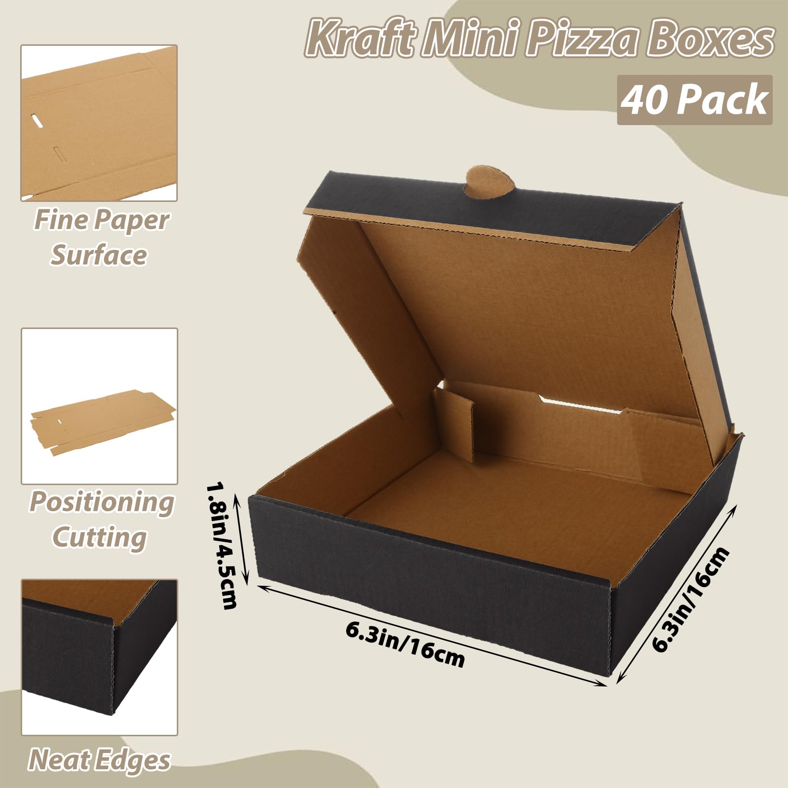 CYEAH 40 Pack Pizza Boxes, 6.3 x 6.3 x 1.7 Inch Corrugated Mini Pizza Boxes, Black Take Out Small Pizza Packing Boxes, Takeaway Mailing Shipping Storage Boxes for Pizza, Cake, Cookies, Food