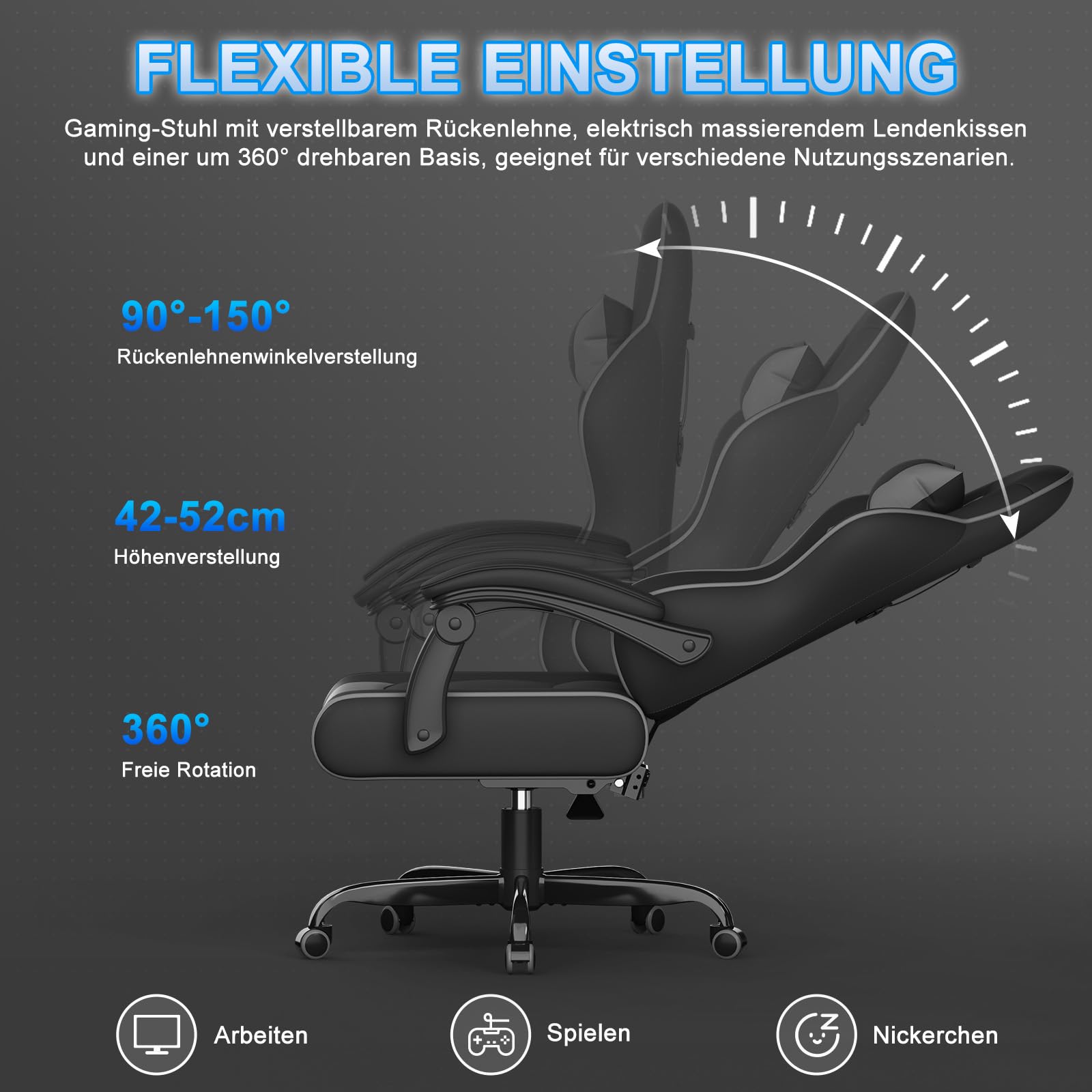 Devoko Ergonomischer Gaming-Stuhl – Drehstuhl, Ch Produktbild-Vorschau 3