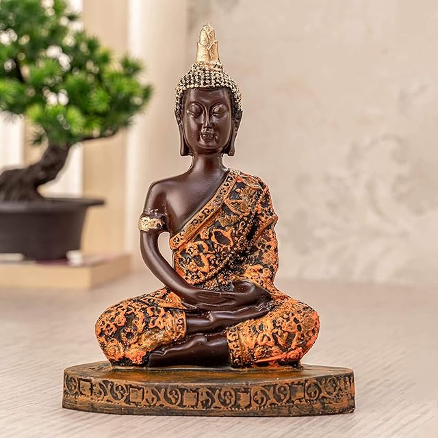 TIED RIBBONS Lord Buddha Statue Figure House Warming Decorative Items for Bedroom Table Top Indoor Shelf Living Room Decoration and Gifting (Glossy Finish Dhyana Mudra, 16 X 12 cm, L X H)