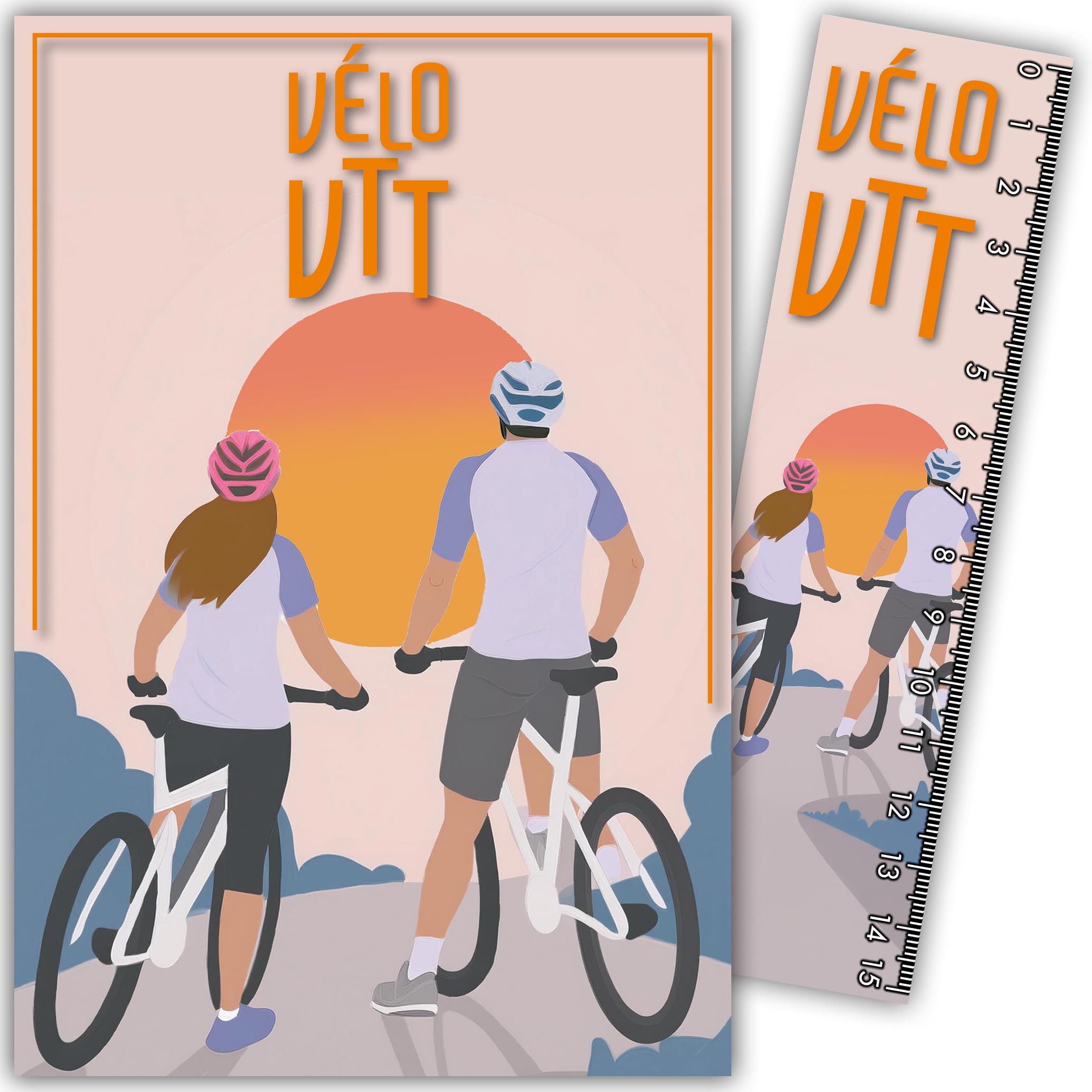 69-1027 Sporty Mountain Bike Cycling Card for Men and Women Sun – with Bookmark/Ruler 15 cm in Paper and White Envelope Size 12 x 17.5 cm – Birthday or Party Gift – Made in France