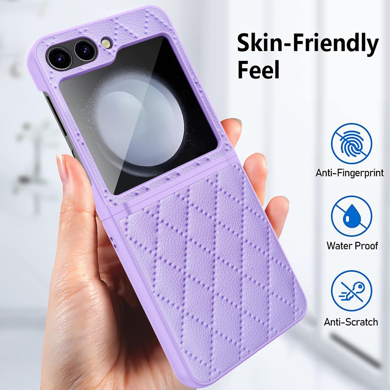 SHIEID Z Flip 5 Case Leather, Galaxy Z Flip 5 Case with Hinge Protection Stretchable Strap & Built-in Small Screen Protector Protective Phone Case for Samsung Galaxy Z Flip 5, Pink