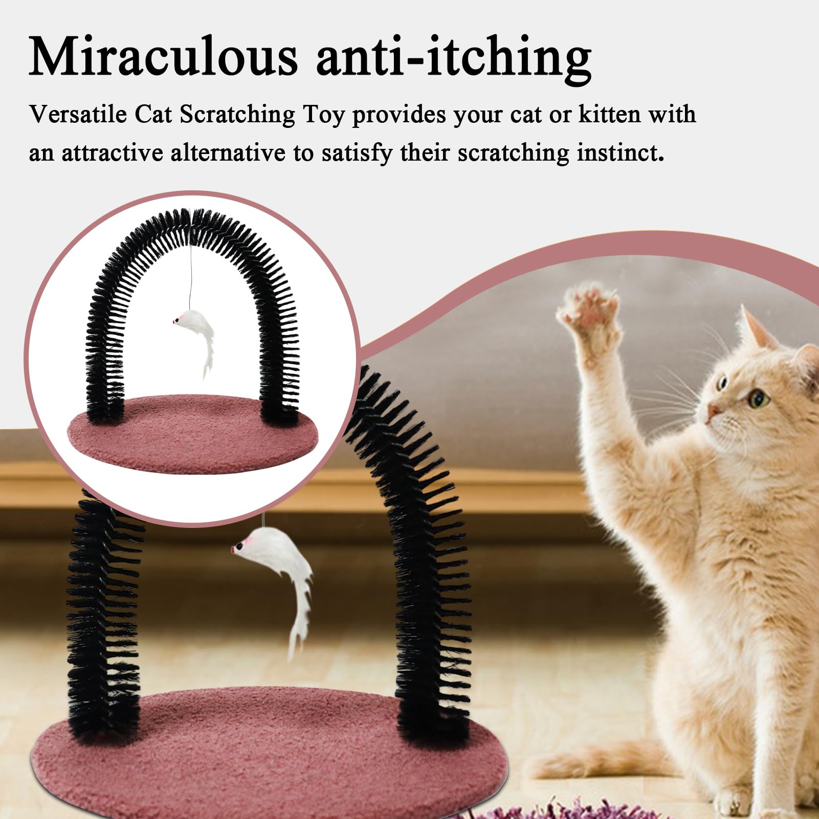 Cat Groomer, Arch Grooming Brush, 14.2x11.4x13.4inch, Shedding Massager Tool, Sturdy Bristles for Hair Removal, Self-Grooming Station, Ideal for Kittens, Cats, Rabbits, Home Use