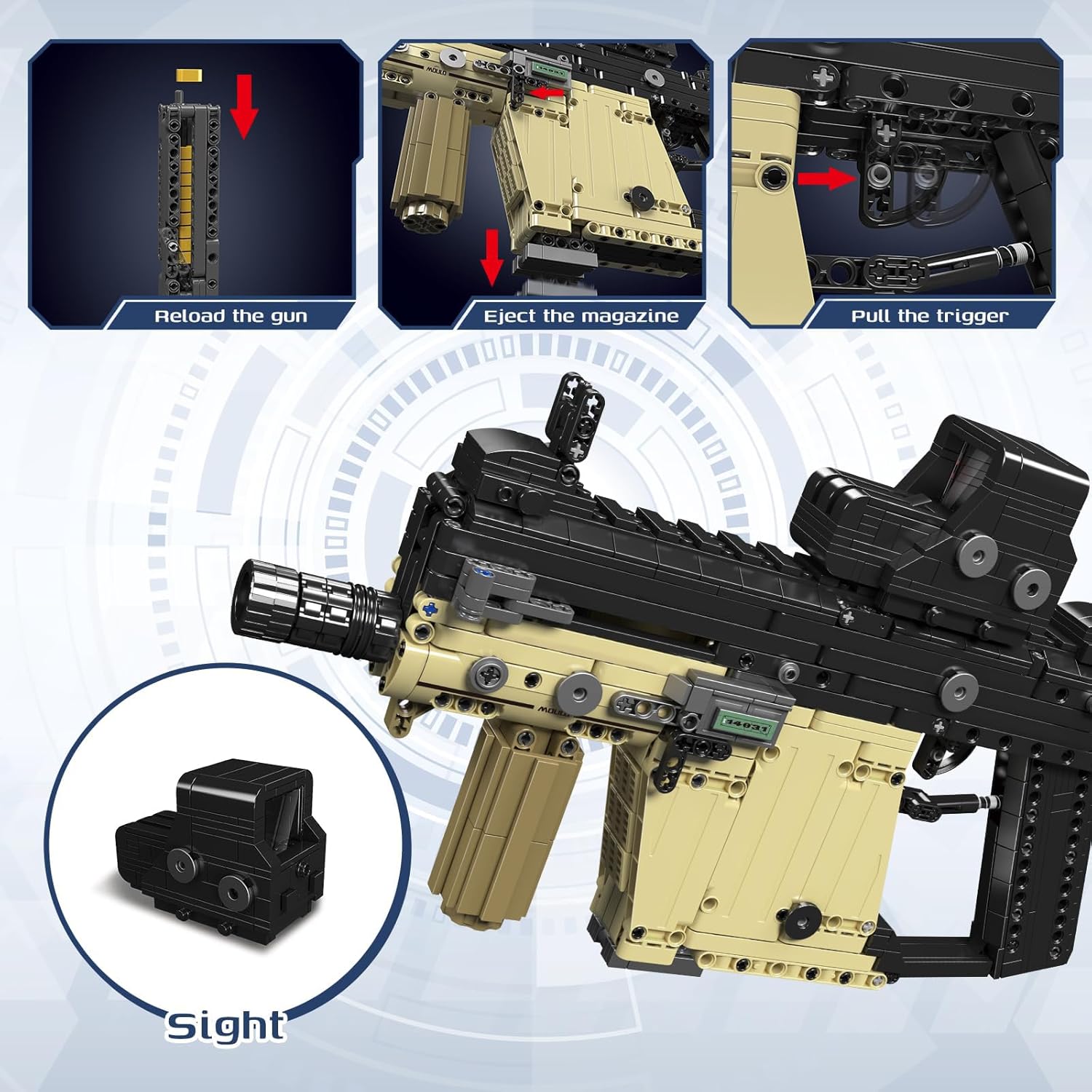 Building Blocks Gun Sets, 1:1 Vector DIY Assembling Army Building Toys Set for Boys Adult Teen, Shootable SMG Model Kits, Birthday Gifts for Kids Age 8+, Collection for Military Fan 1558 PCS