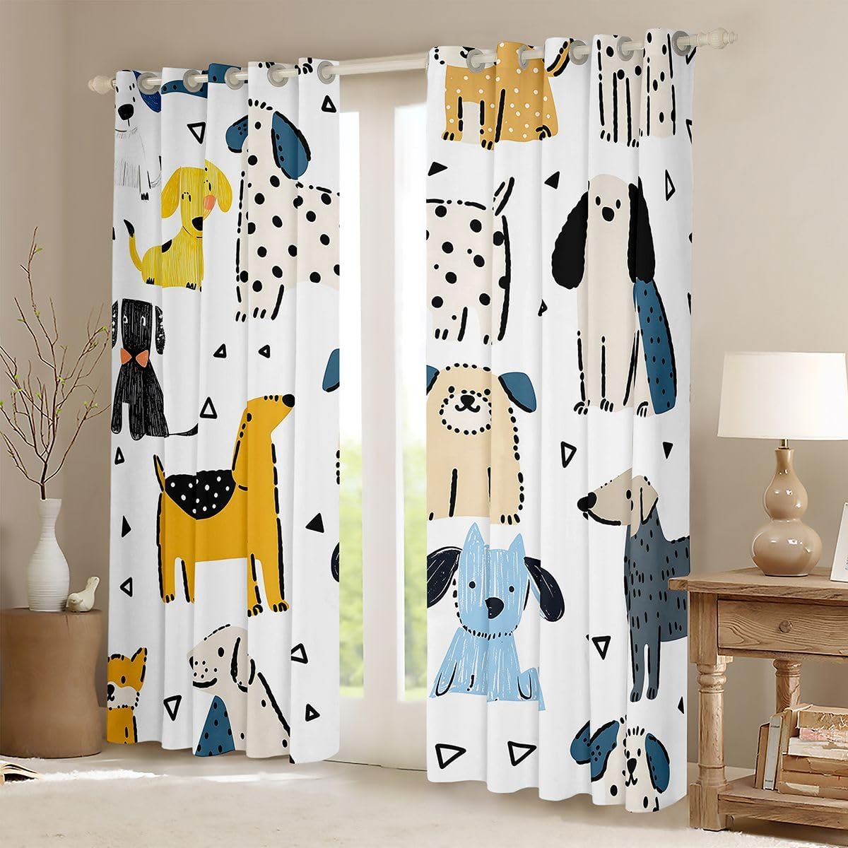 Feelyou Cartoon Dogs Curtains for Bedroom Living Room Pet Animals Blackout Shades White Room Darkening Curtain Window Treatments, 2 Panels 38 x 45 Inch Decor image 2