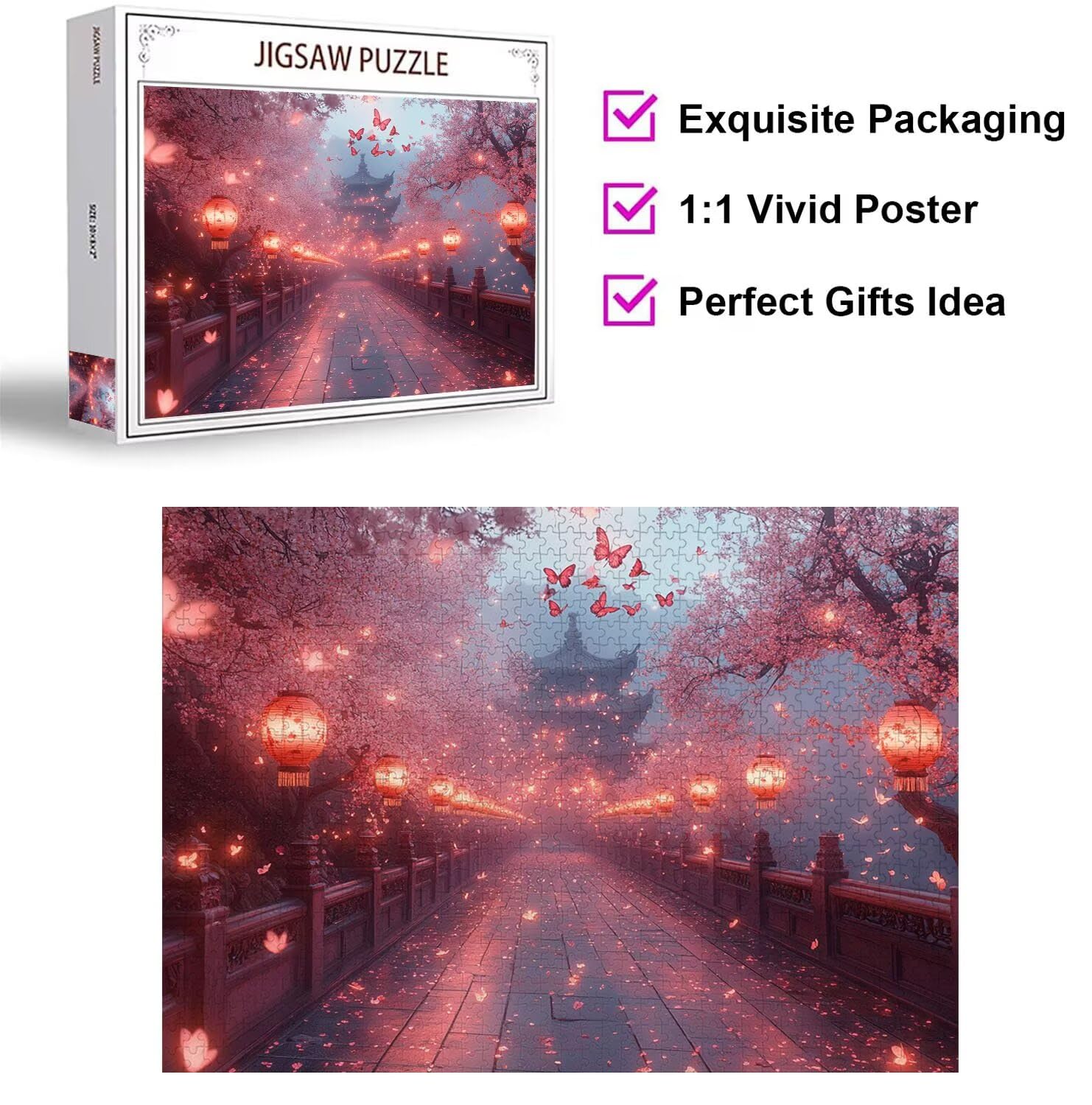 1500 sztuk puzzli dla dorosłych marzycielskie wymagające gry logiczne, n | Puzzle dla dorosłych kwiat wiśni, litery z tyłu wskazówki ciasne dopasowanie puzzli, zajęcia rodzinne, wystrój domu