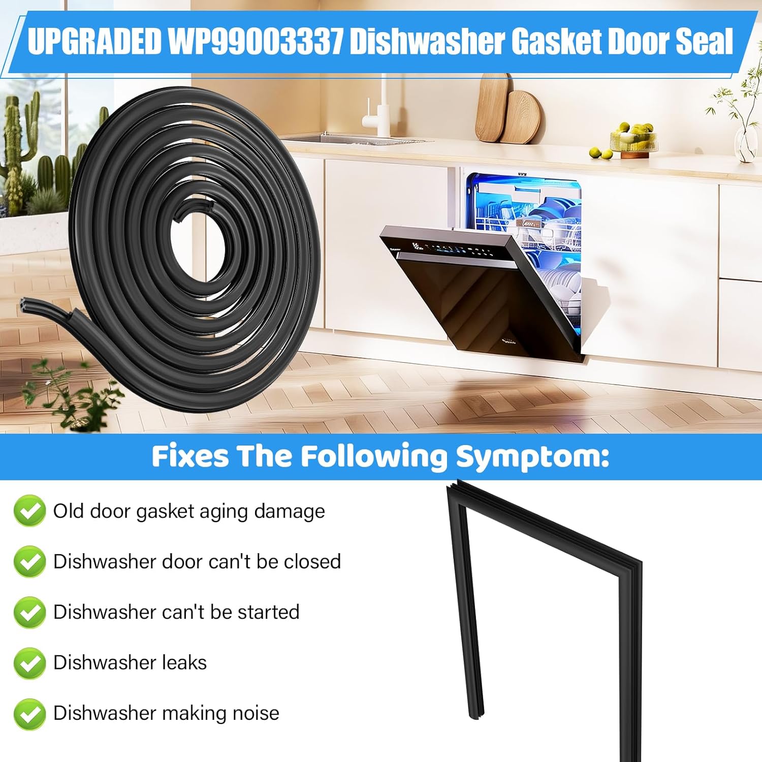 UPGRADED WP99003337 Dishwasher Gasket Door Seal Compatible with Whirlpool Maytag Jenn-Air Amana Dishwasher Part 99003337 99003030 1132005 AP6014531 MDB8551AWW Whirlpool Dishwasher Tub Gasket Door Seal