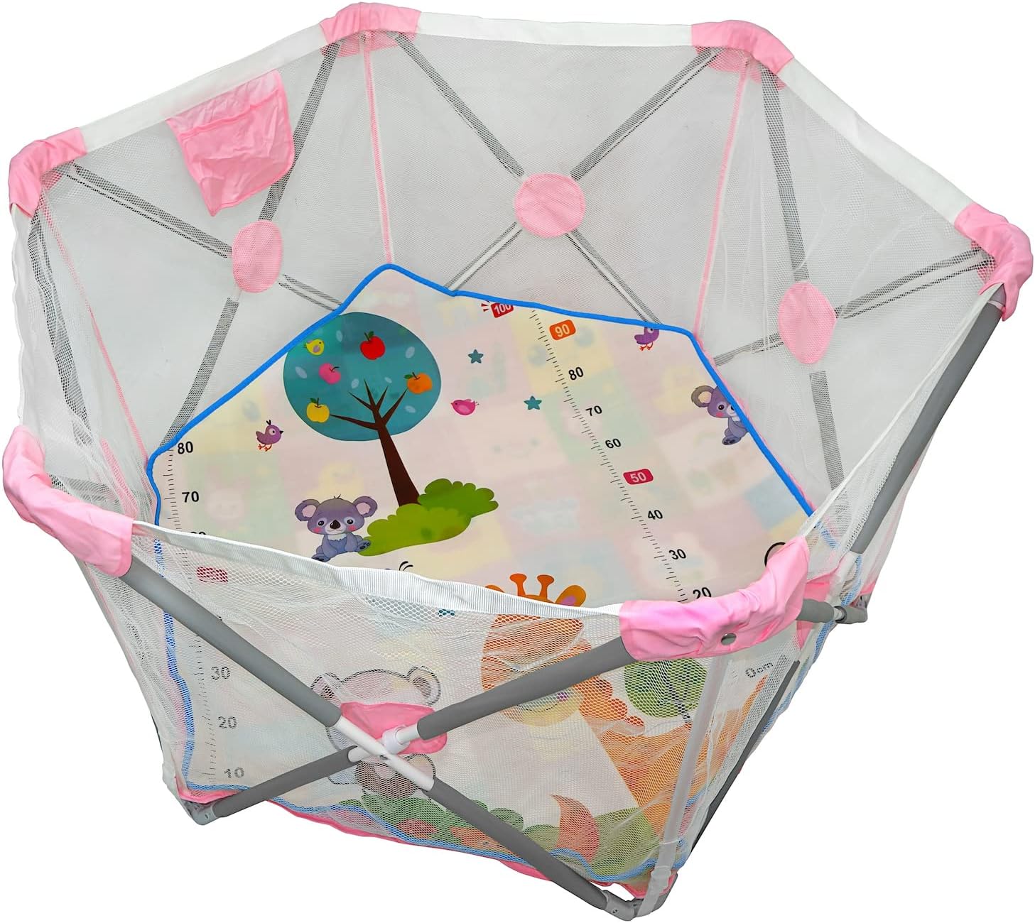 XKMT- Baby Light Pink Hexagon Safety Playpen Portable Foldable Mesh Playard Infants Baby Toodler Animals Fence w/Travel Bag Nursery Furniture For Indoor Outdoor